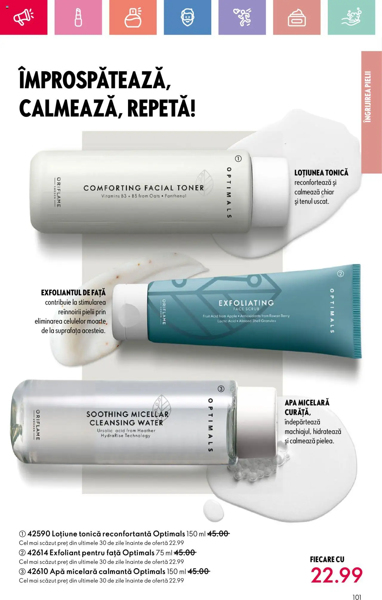 Catalog Oriflame 15 Iunie - 5 Iulie 2025 | Pagina 101 | Produse: Loțiune tonică, Exfoliant, Toner, Apă micelară
