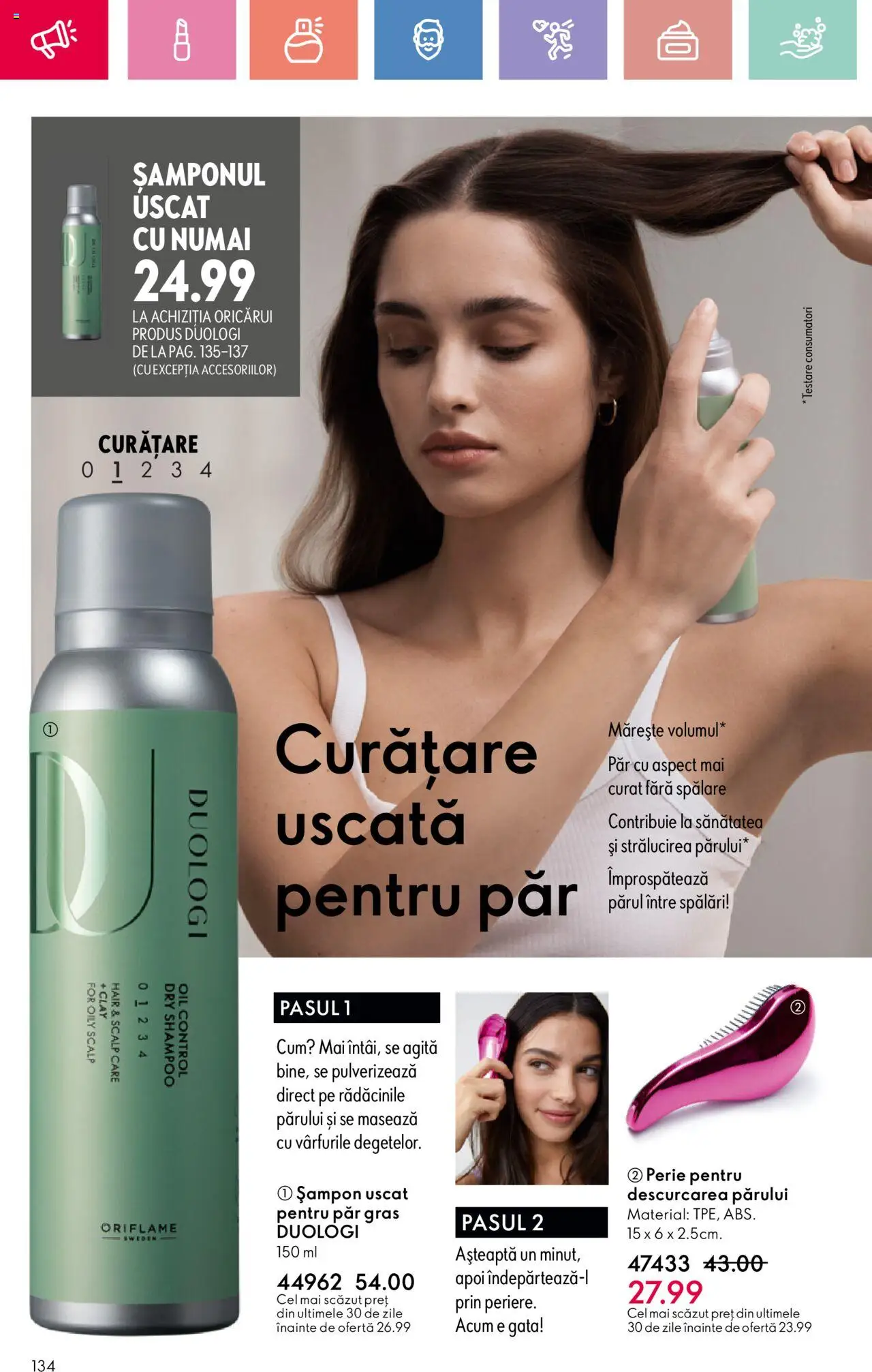 Catalog Oriflame 15 Iunie - 5 Iulie 2025 | Pagina 134 | Produse: Perie, Șampon, Șampon uscat
