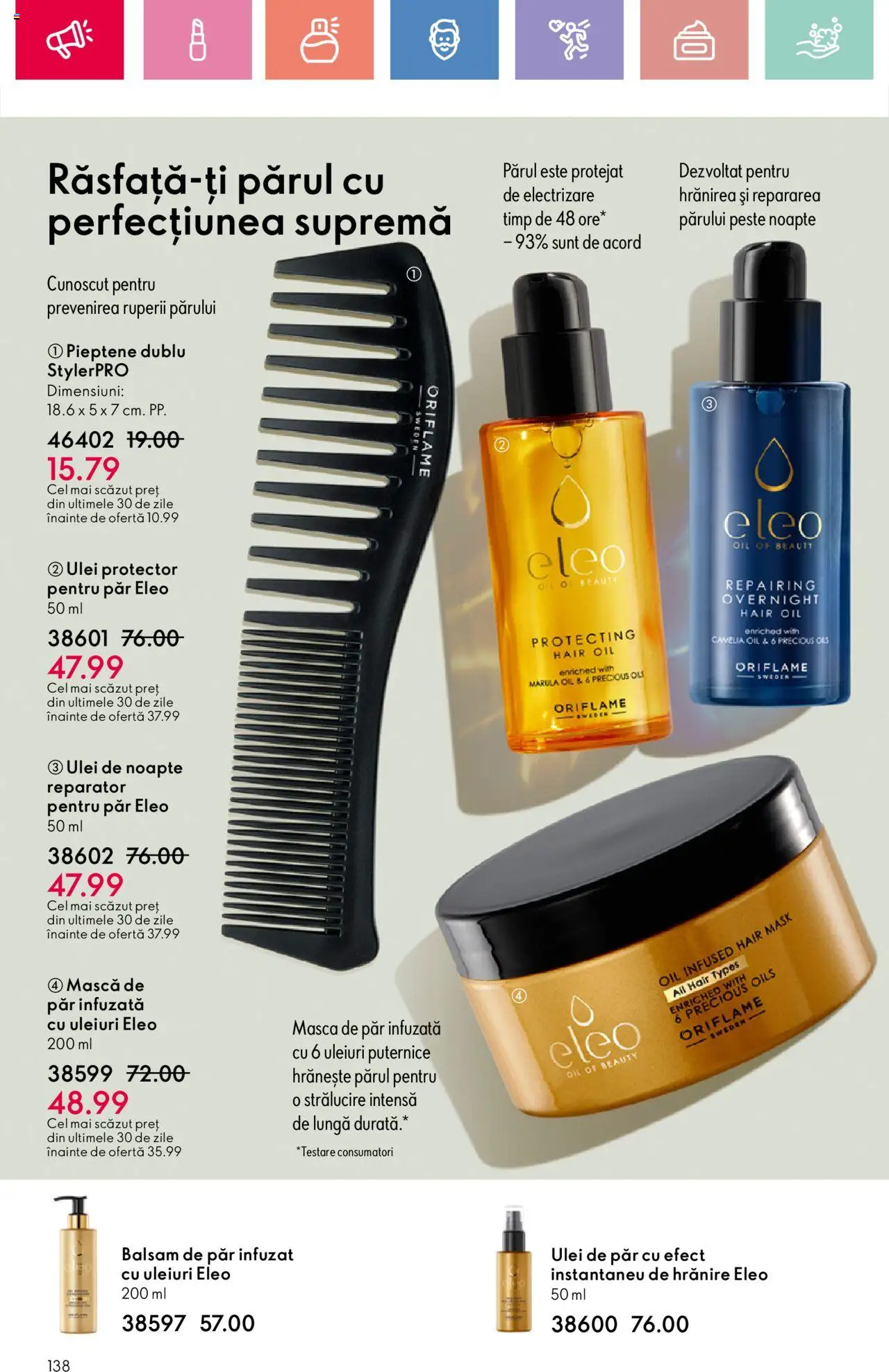 Catalog Oriflame 15 Iunie - 5 Iulie 2025 | Pagina 138 | Produse: Pieptene, Ulei de păr, Ulei, Pește