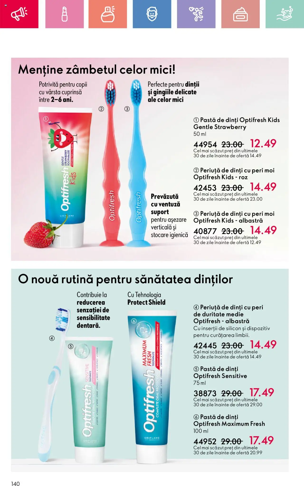 Catalog Oriflame 15 Iunie - 5 Iulie 2025 | Pagina 140 | Produse: Mici, Pastă de dinți, Periuță de dinți