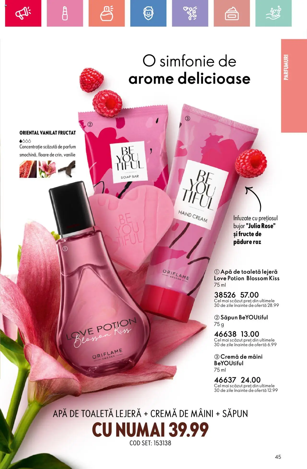 Catalog Oriflame 15 Iunie - 5 Iulie 2025 | Pagina 45 | Produse: Cremă de mâini, Săpun, Apă, Fructe