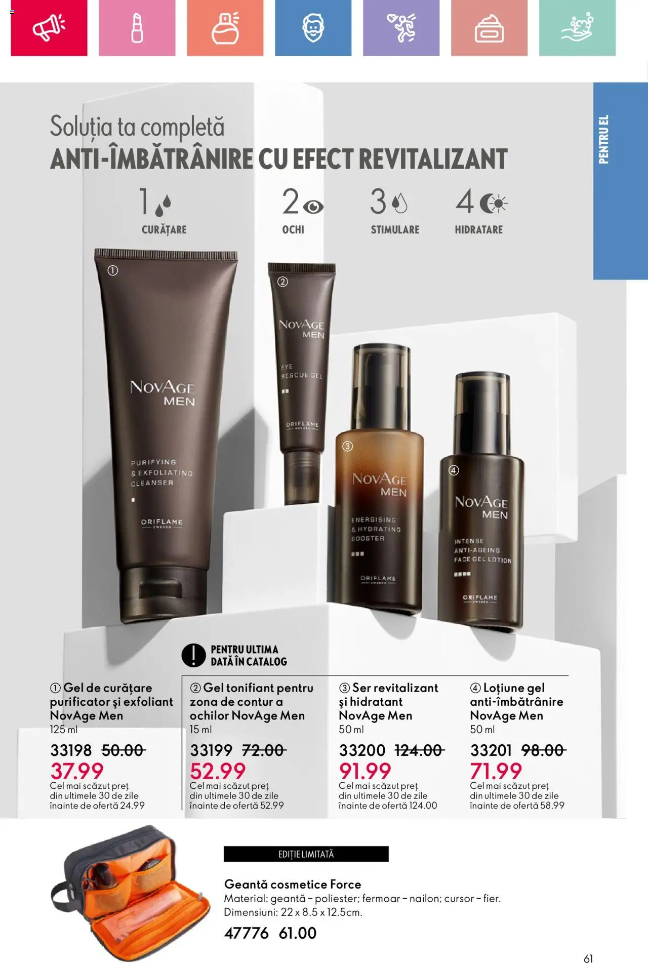 Catalog Oriflame 15 Iunie - 5 Iulie 2025 | Pagina 61 | Produse: Exfoliant, Gel tonifiant, Gel de curățare, Geantă