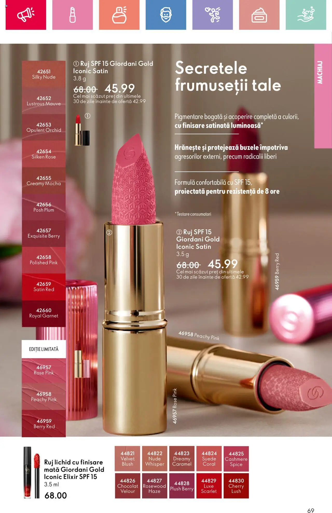 Catalog Oriflame 15 Iunie - 5 Iulie 2025 | Pagina 69 | Produse: Elixir, Machiaj, Blush, Ruj