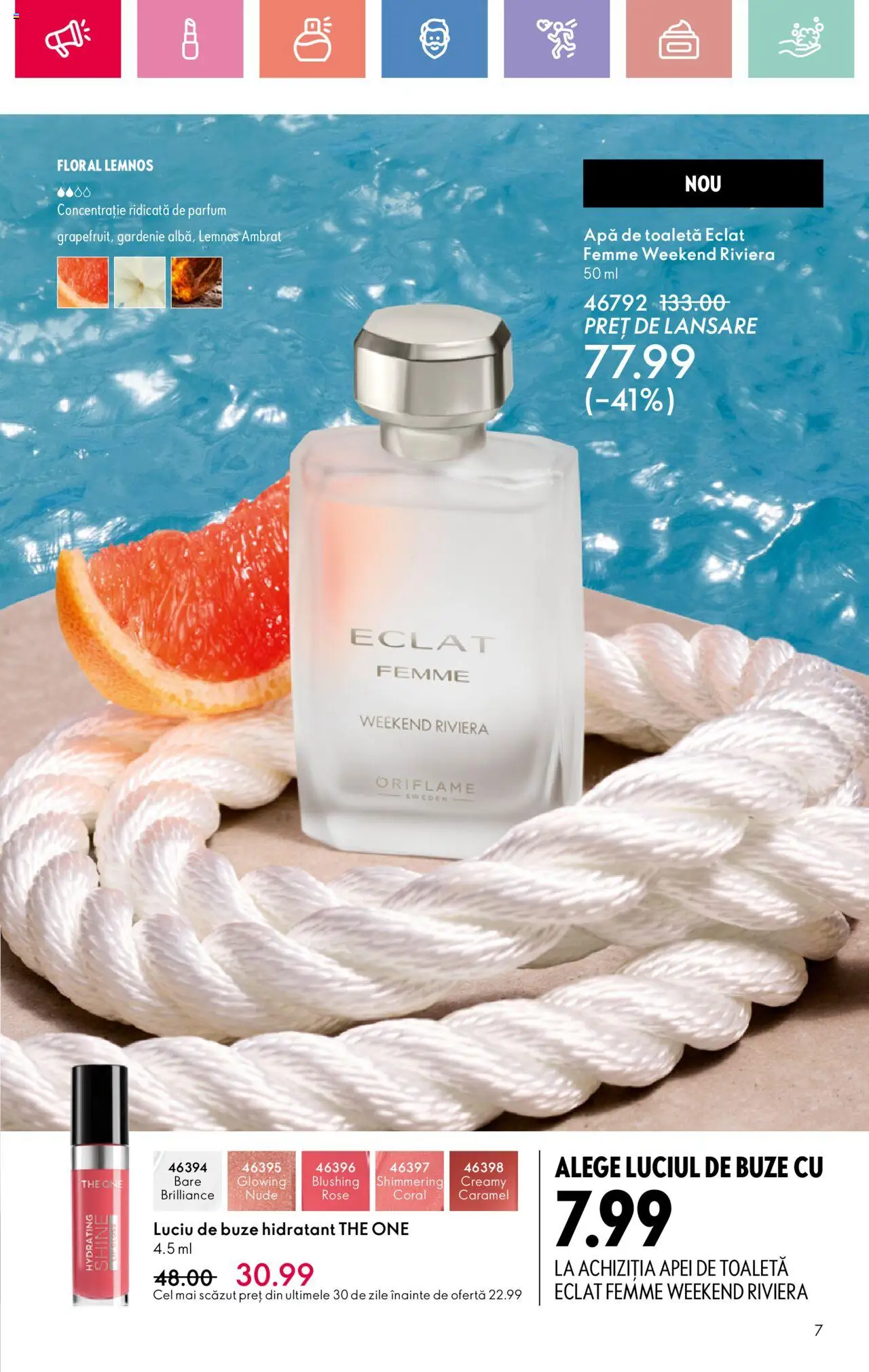 Catalog Oriflame 15 Iunie - 5 Iulie 2025 | Pagina 7 | Produse: Toaletă, Parfum, Apă de toaletă, Luciu de buze