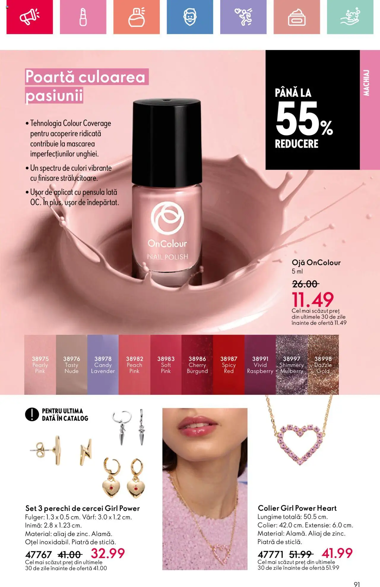 Catalog Oriflame 15 Iunie - 5 Iulie 2025 | Pagina 91 | Produse: Cercei, Colier, Machiaj, Ojă
