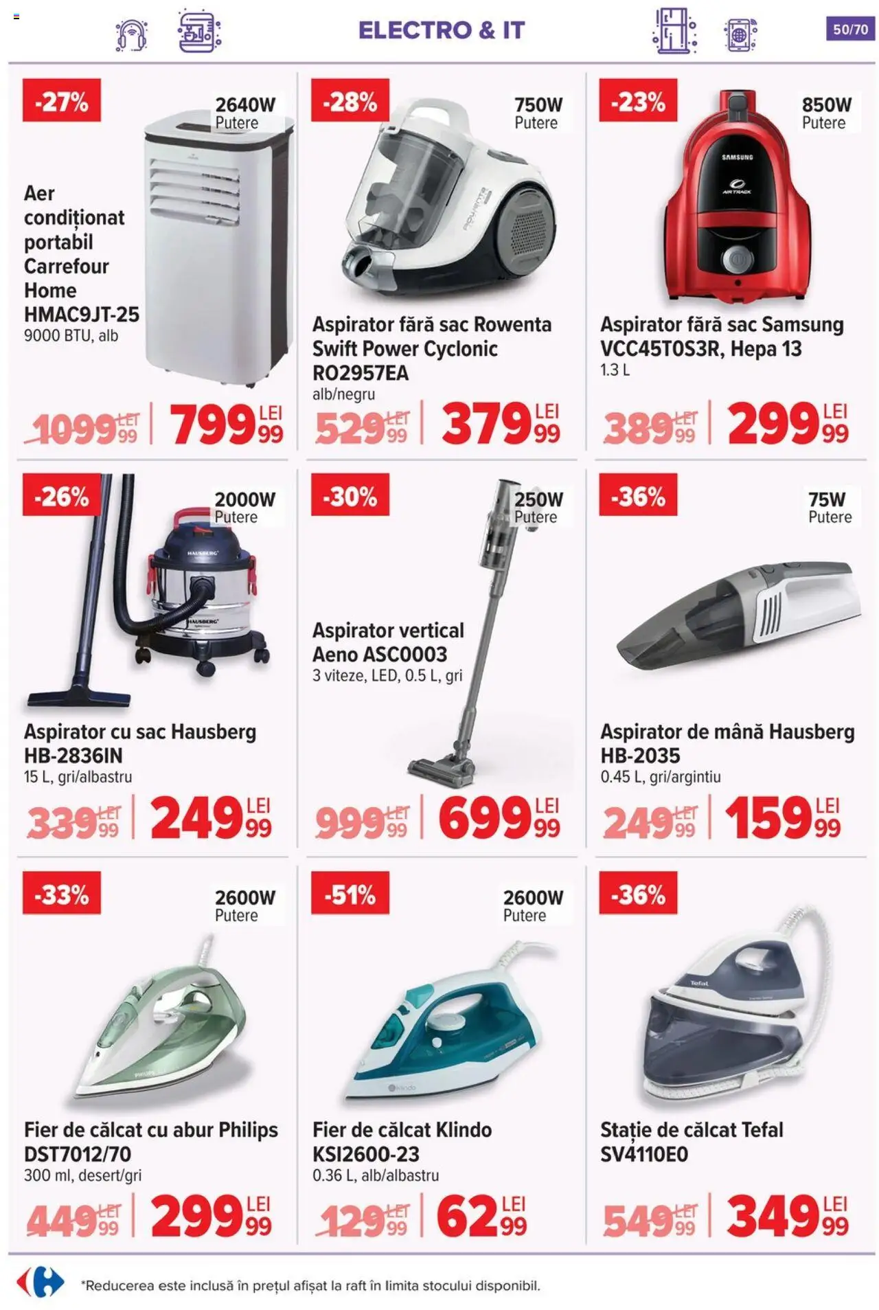 Catalog Carrefour 21 Mai - 3 Iunie 2025 | Pagina 50 | Produse: Enginar, Fier de călcat, Aspirator, Raft