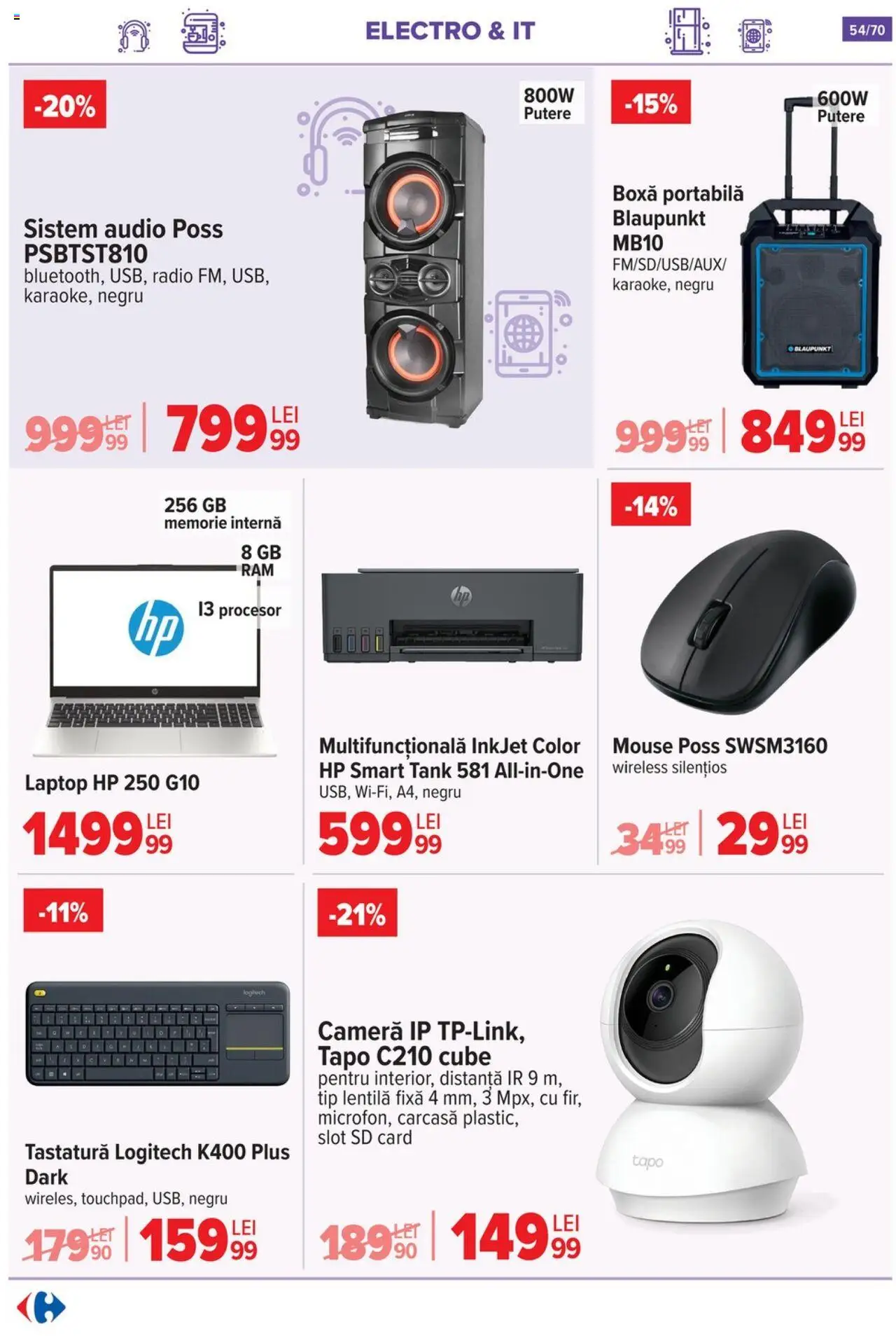 Catalog Carrefour 21 Mai - 3 Iunie 2025 | Pagina 54 | Produse: Radio, Cameră, Carcasă, Sistem audio
