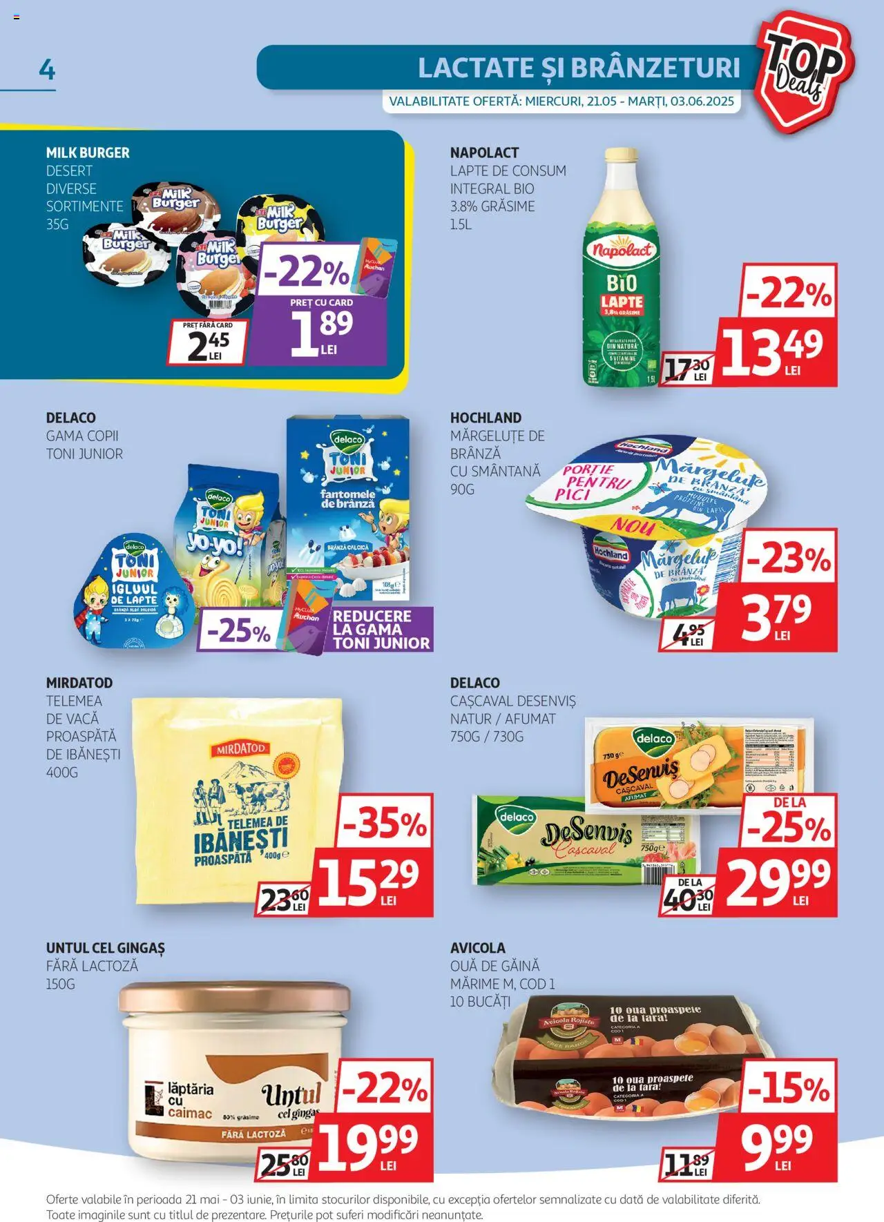 Catalog Auchan 21 Mai - 3 Iunie 2025 | Pagina 4 | Produse: Brânză, Ouă, Smântână, Burger