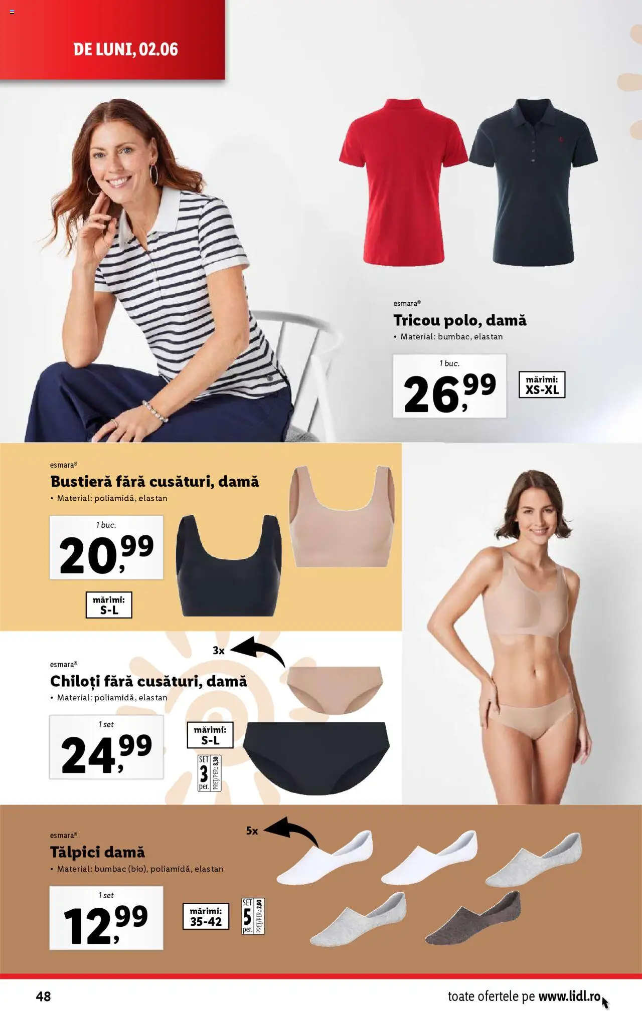Catalog LIDL 2 - 8 Iunie 2025 | Pagina 48 | Produse: Tălpici, Bustieră, Tricou, Chiloți