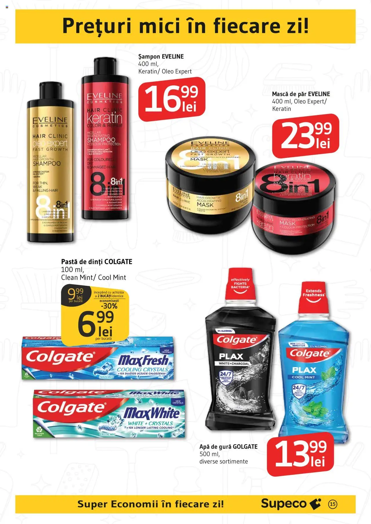 Catalog Supeco 29 Mai - 11 Iunie 2025 | Pagina 15 | Produse: Mici, Pastă de dinți, Apă de gură, Apă