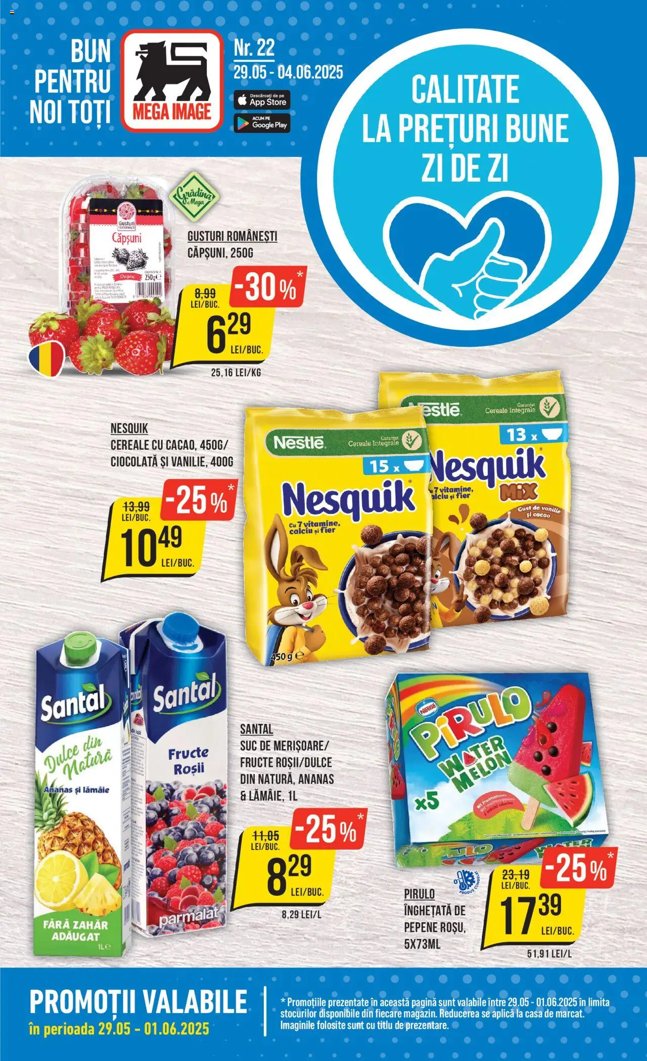 Catalog Mega Image 29 Mai - 3 Iunie 2025 | Pagina 1 | Produse: Ciocolată, Suc, Cereale, Înghețată
