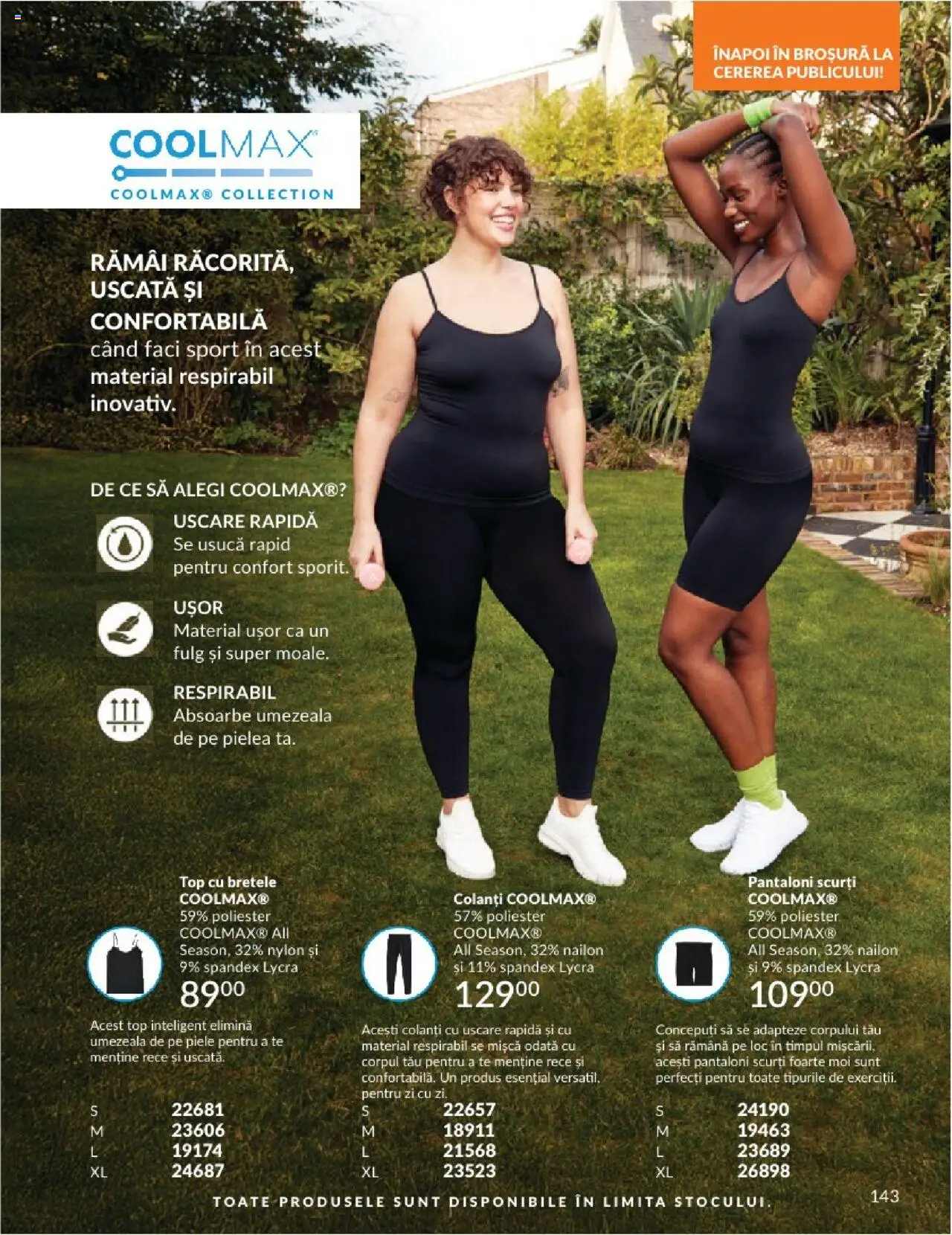 Catalog Avon 1 - 29 Iunie 2025 | Pagina 143 | Produse: Top, Pantaloni, Pantaloni scurți, Colanți