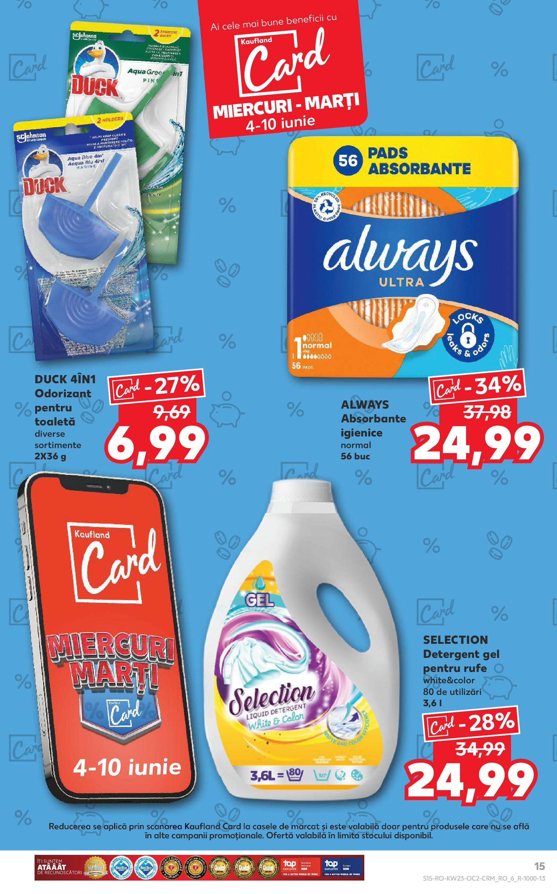 Catalog Kaufland 4 - 9 Iunie 2025 | Pagina 15 | Produse: Toaletă, Detergent, Absorbante