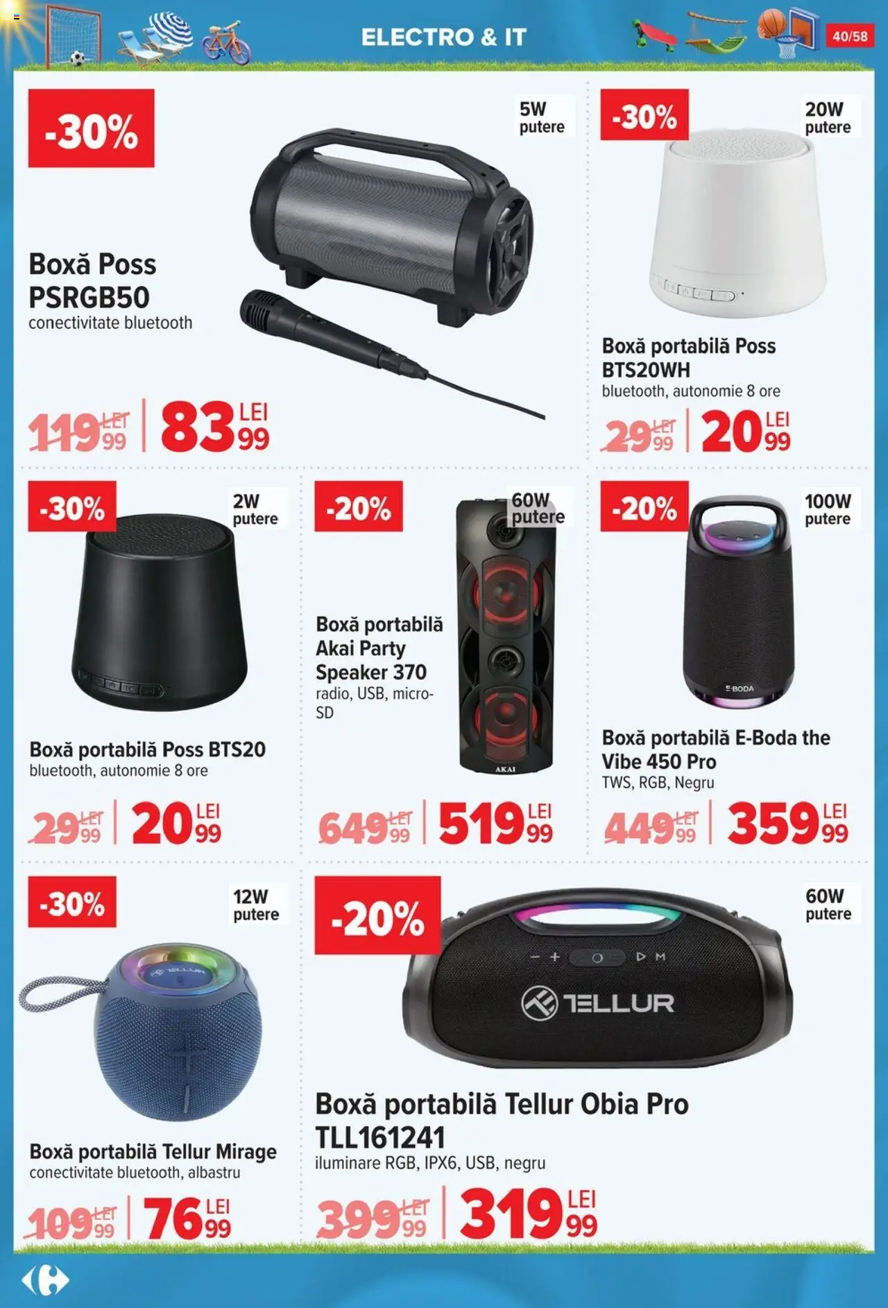 Catalog Carrefour 4 - 30 Iunie 2025 | Pagina 40 | Produse: Speaker, Boxă portabilă