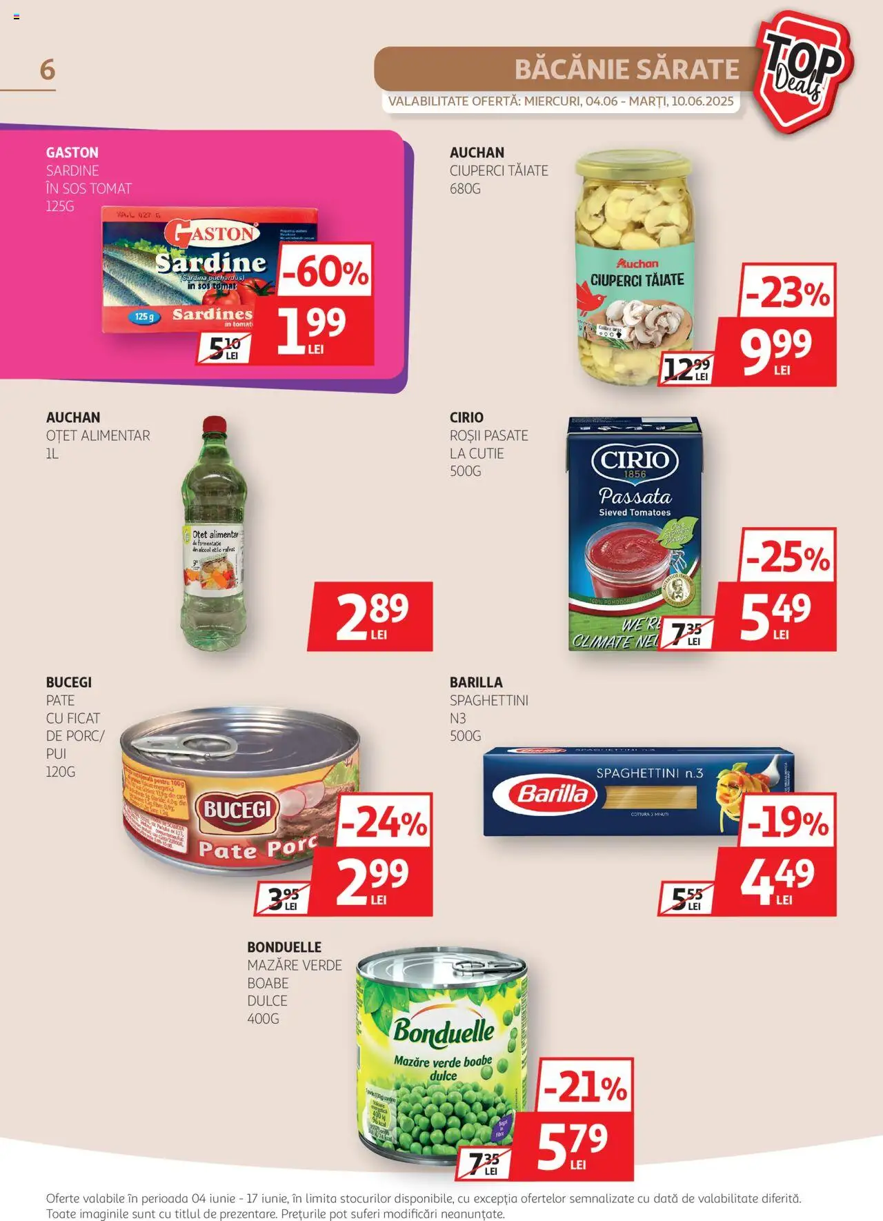 Catalog Auchan 4 - 16 Iunie 2025 | Pagina 6 | Produse: Mazăre, Pate, Ciuperci, Oțet