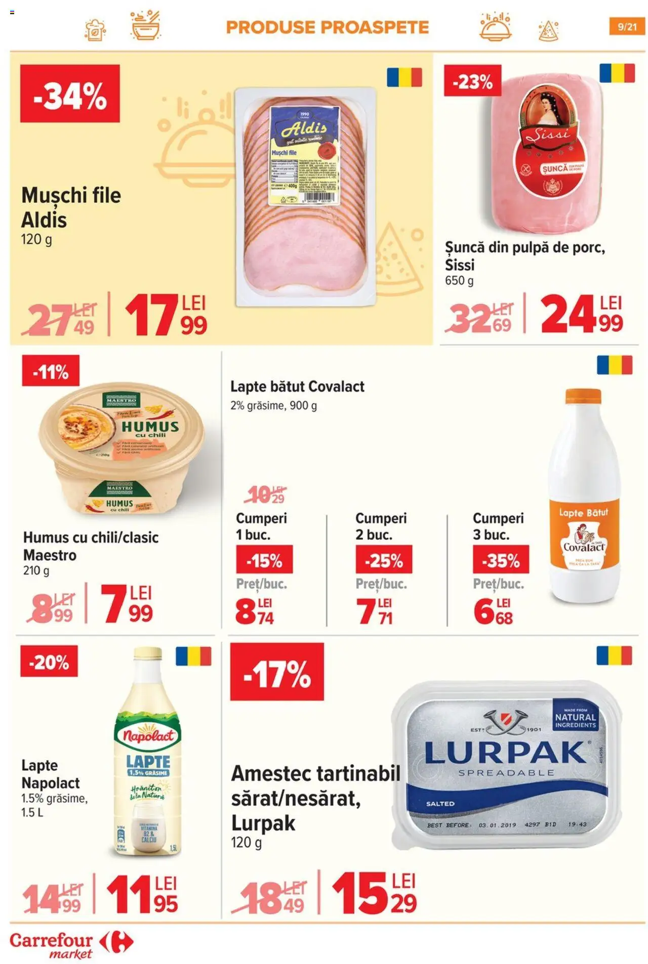 Catalog Carrefour 4 - 9 Iunie 2025 | Pagina 9 | Produse: Kalem ucu, Lapte, Șuncă, Humus