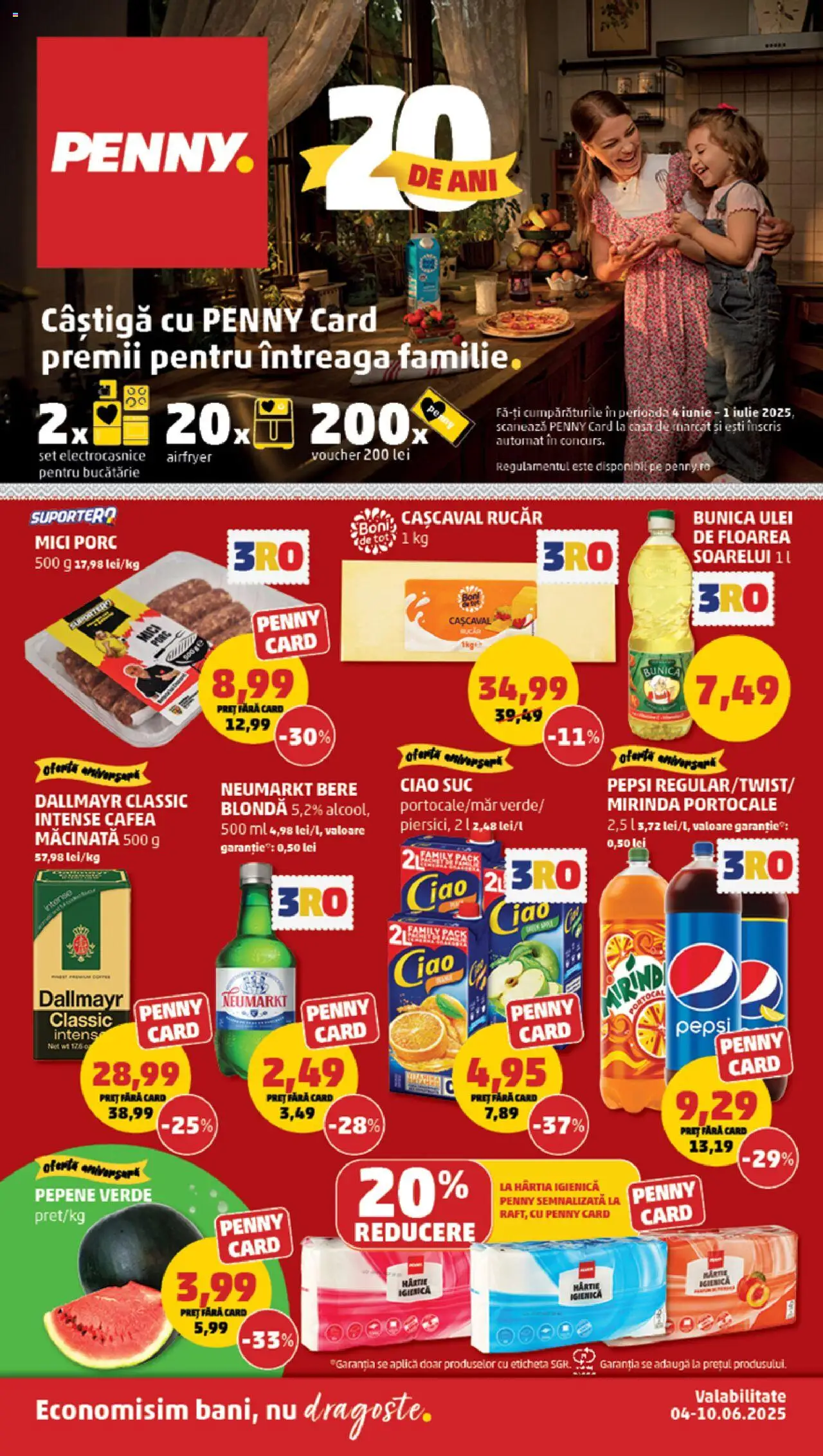 Catalog PENNY Market 4 - 9 Iunie 2025 | Pagina 1 | Produse: Pepene Verde, Suc, Bere, Portocale