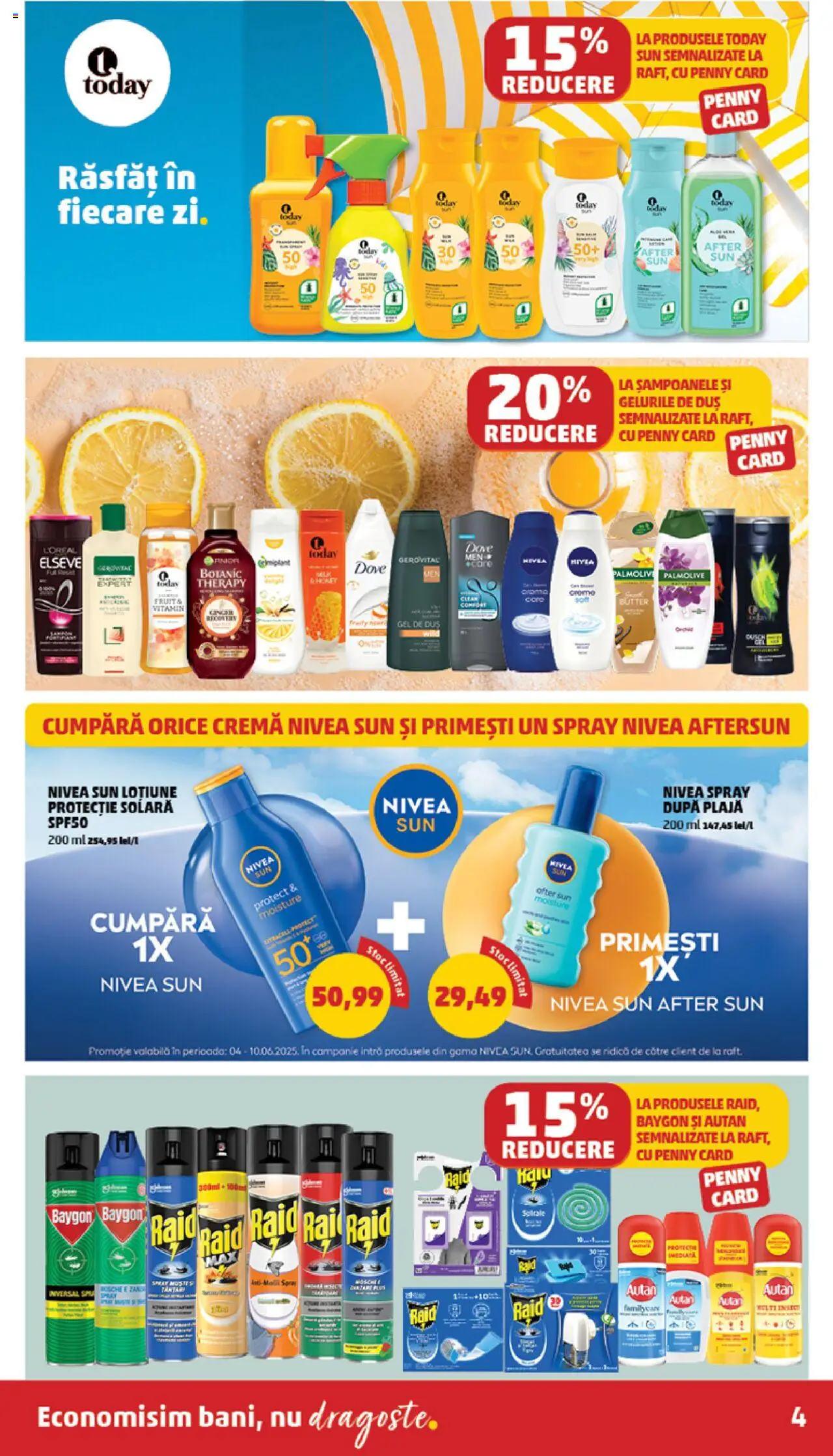 Catalog PENNY Market 4 - 9 Iunie 2025 | Pagina 4 | Produse: Raft, Duș, Protecție solară, Gel de duș