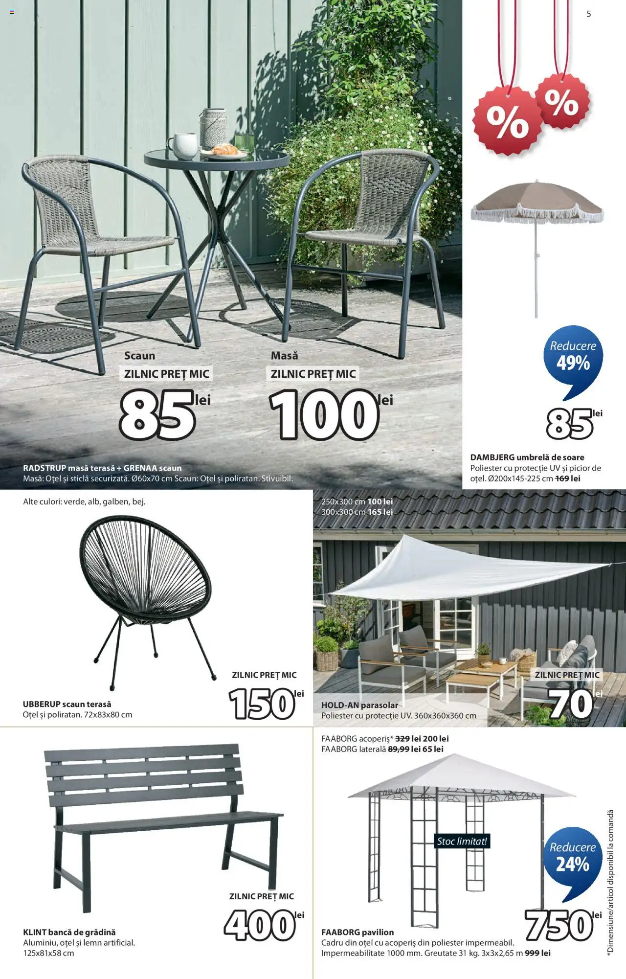 Catalog JYSK 5 Iunie - 3 Iulie 2025 | Pagina 5 | Produse: Masă, Scaun, Pavilion, Bancă