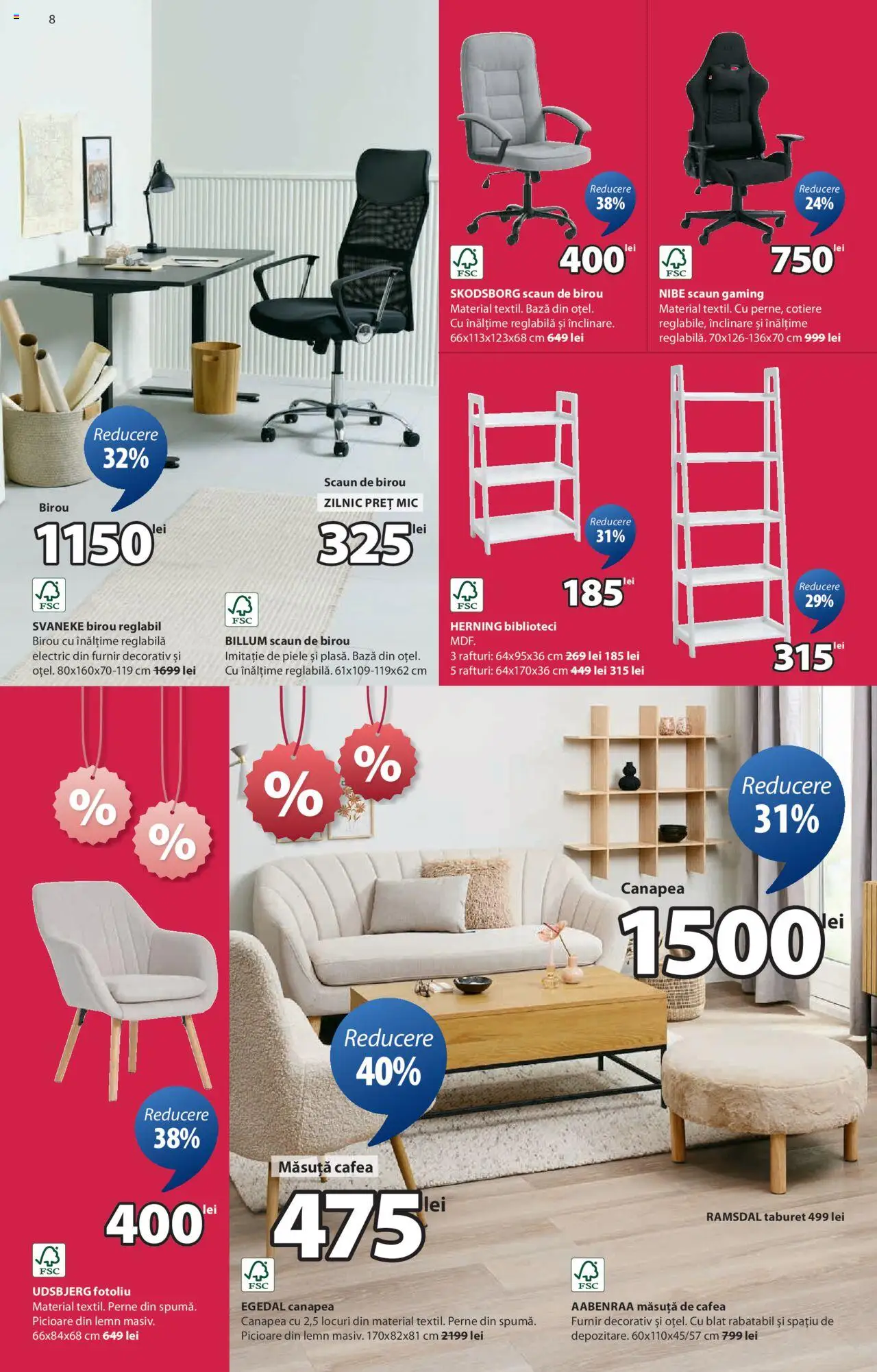 Catalog JYSK 5 Iunie - 3 Iulie 2025 | Pagina 8 | Produse: Scaun gaming, Çikolatalı gofret, Măsuță de cafea, Taburet