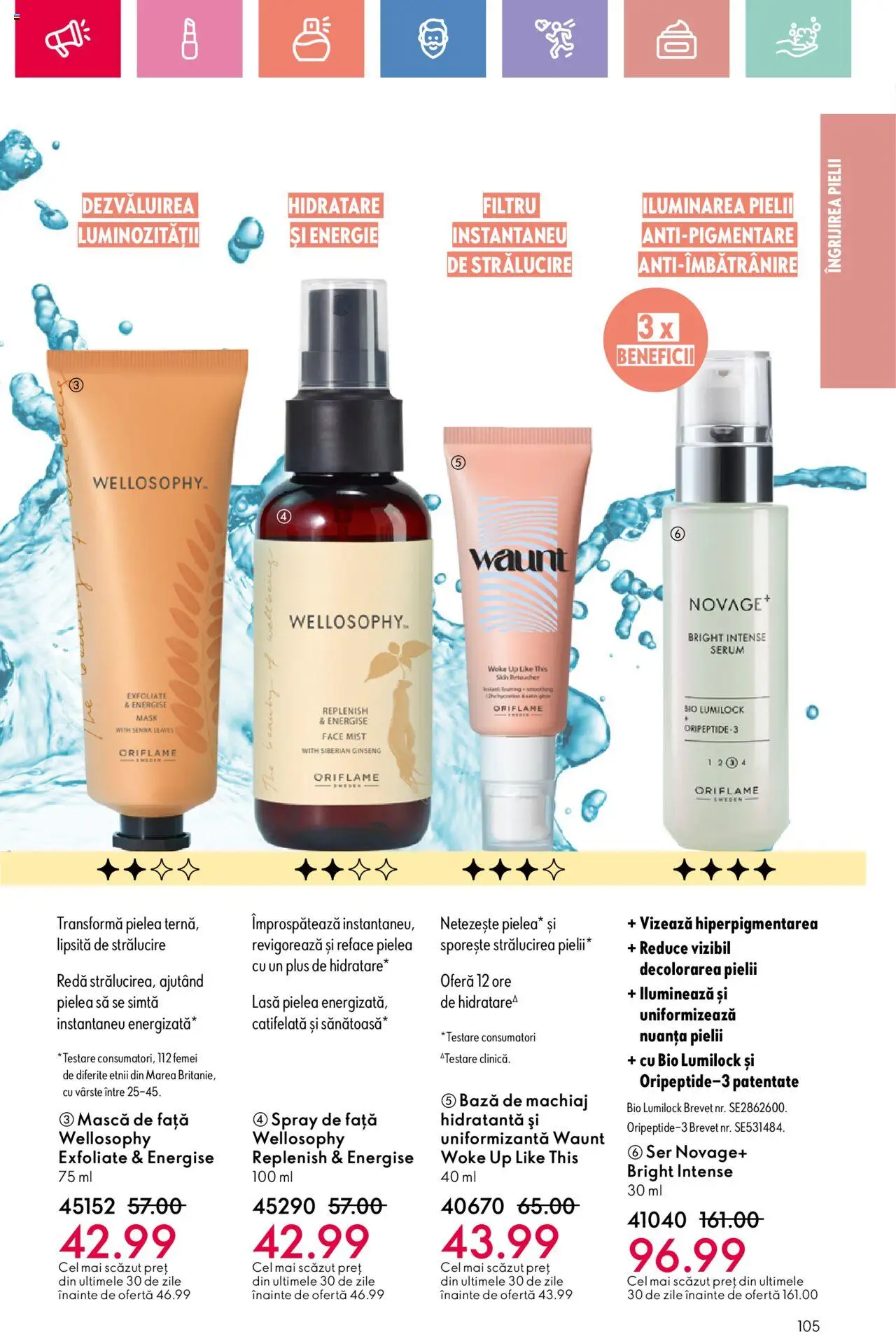 Catalog Oriflame 6 - 25 Iulie 2025 | Pagina 105 | Produse: Şerit ödül, Serum, Bază de machiaj, Machiaj