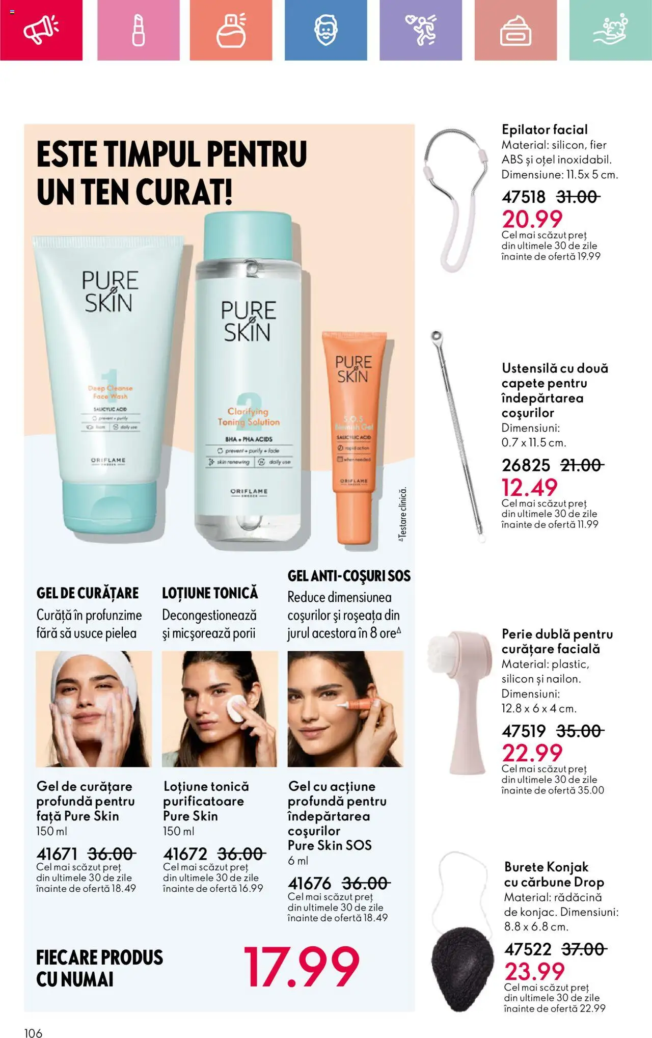 Catalog Oriflame 6 - 25 Iulie 2025 | Pagina 106 | Produse: Loțiune tonică, Epilator, Perie, Burete