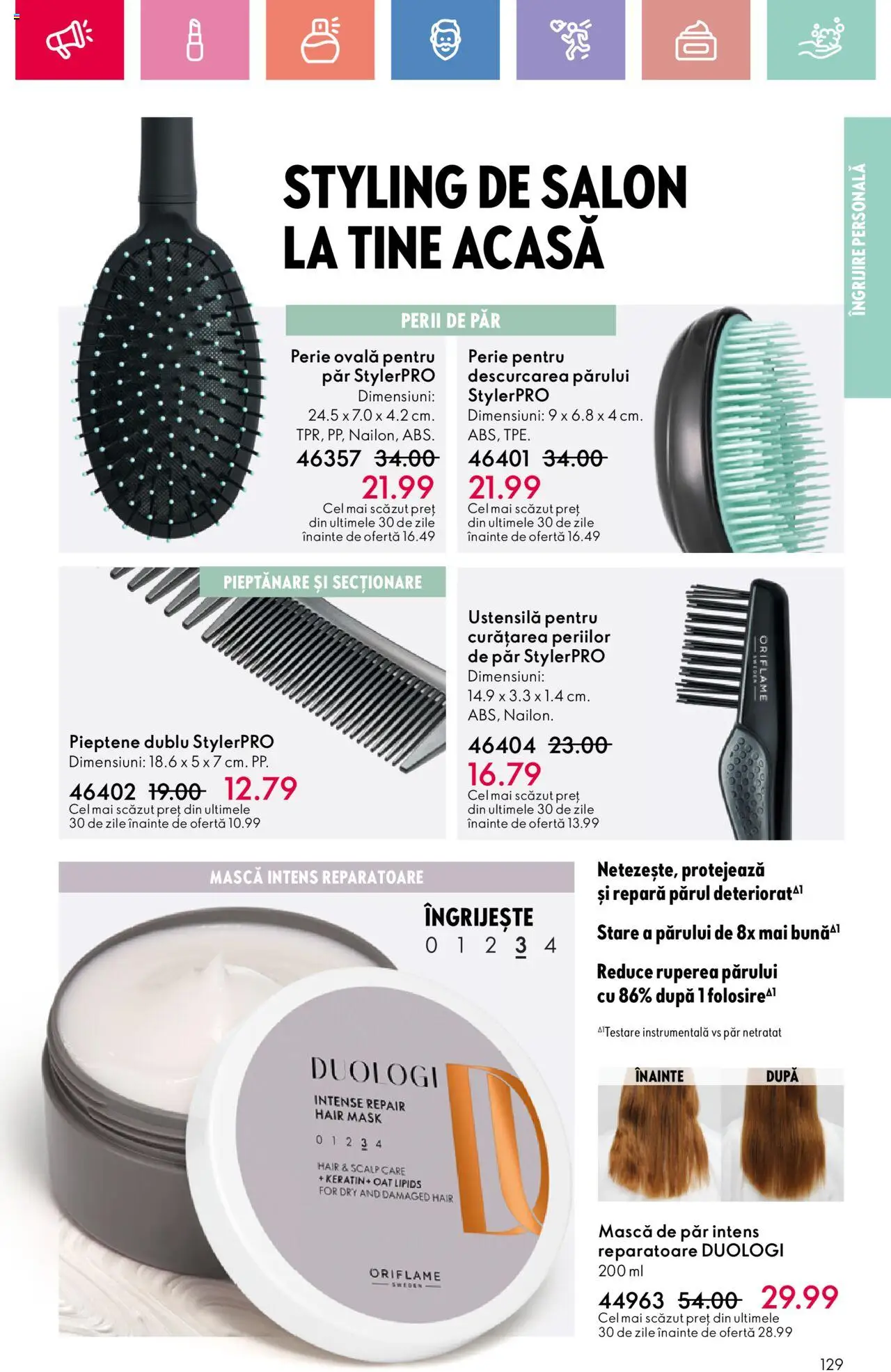 Catalog Oriflame 6 - 25 Iulie 2025 | Pagina 129 | Produse: Pieptene, Perie, Mască de păr