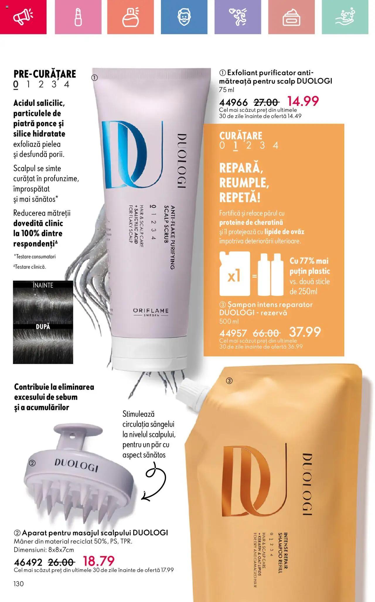 Catalog Oriflame 6 - 25 Iulie 2025 | Pagina 130 | Produse: Exfoliant, Scrub, Mâner, Șampon