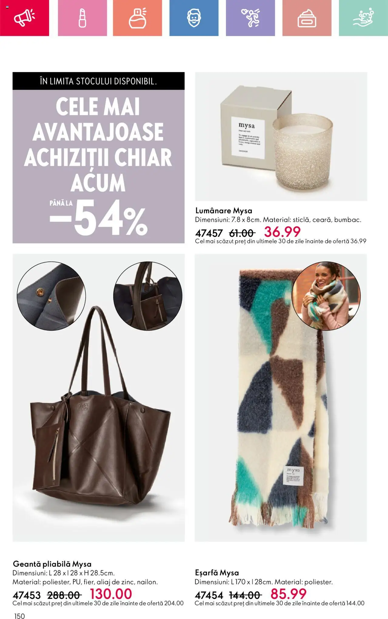 Catalog Oriflame 6 - 25 Iulie 2025 | Pagina 150 | Produse: Eșarfă, Geantă, Lumânare