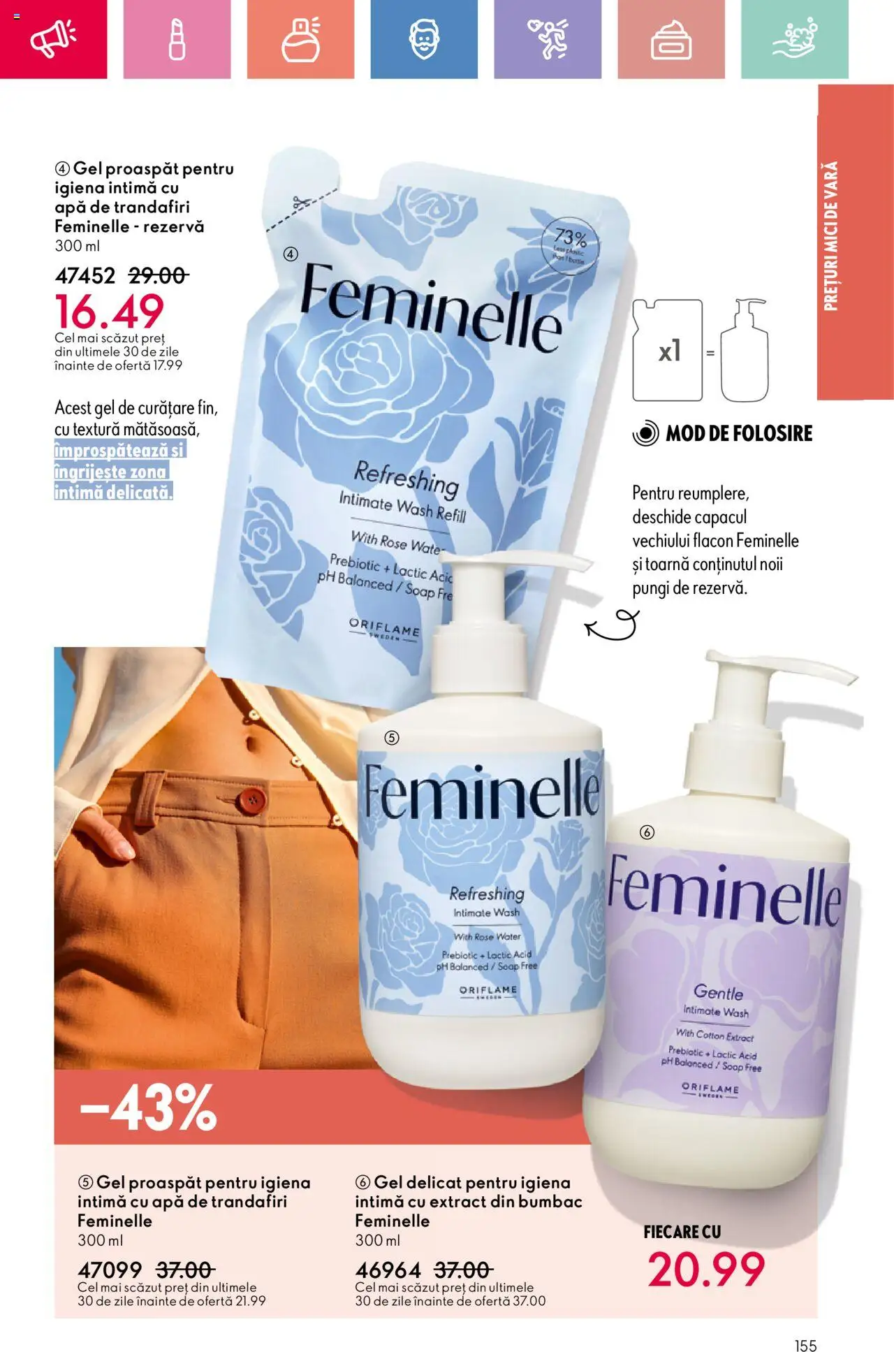 Catalog Oriflame 6 - 25 Iulie 2025 | Pagina 155 | Produse: Gel de curățare, Mici, Apă