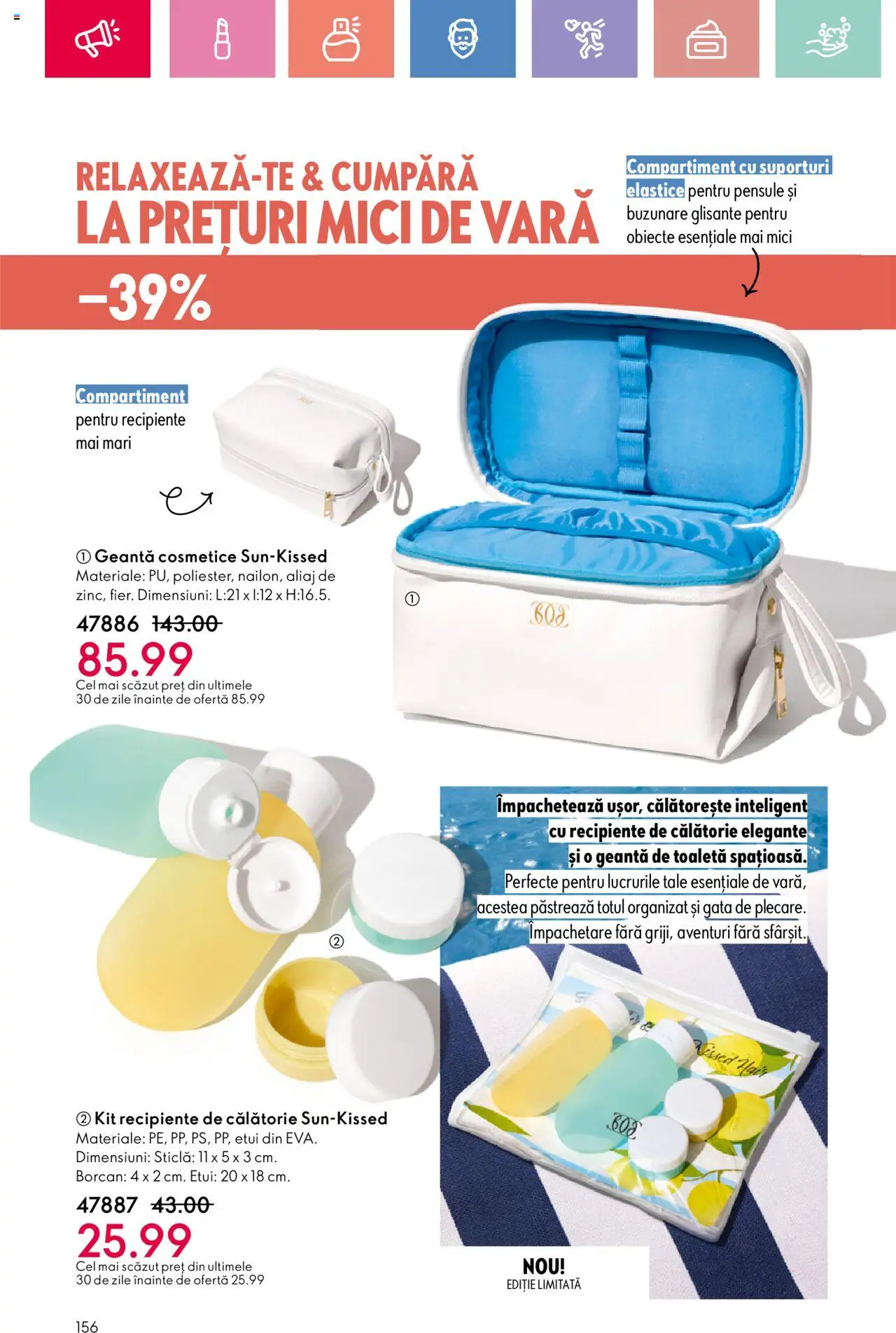 Catalog Oriflame 6 - 25 Iulie 2025 | Pagina 156 | Produse: Geantă, Toaletă, Mici, Borcan
