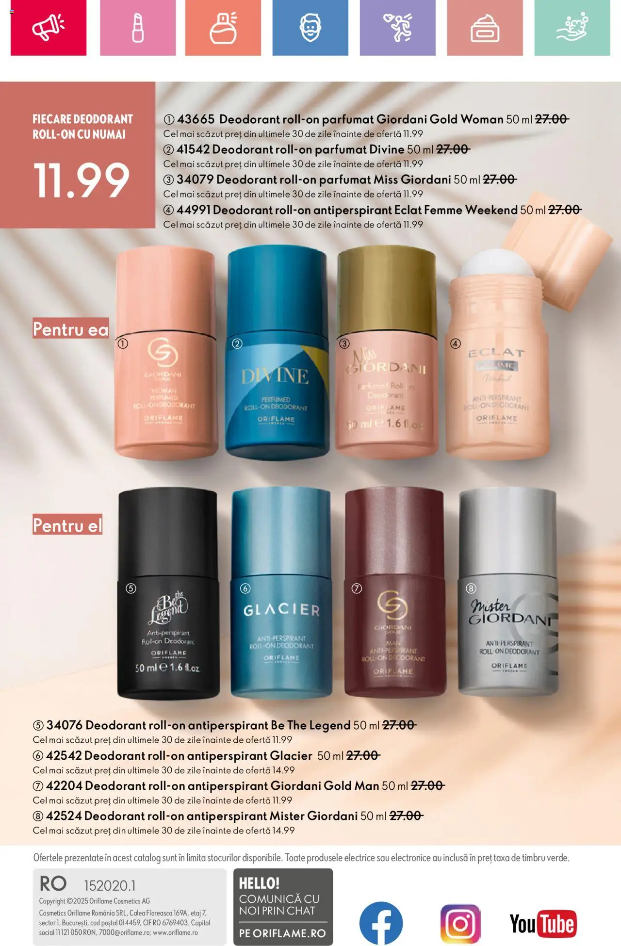 Catalog Oriflame 6 - 25 Iulie 2025 | Pagina 164 | Produse: Deodorant, Antiperspirant