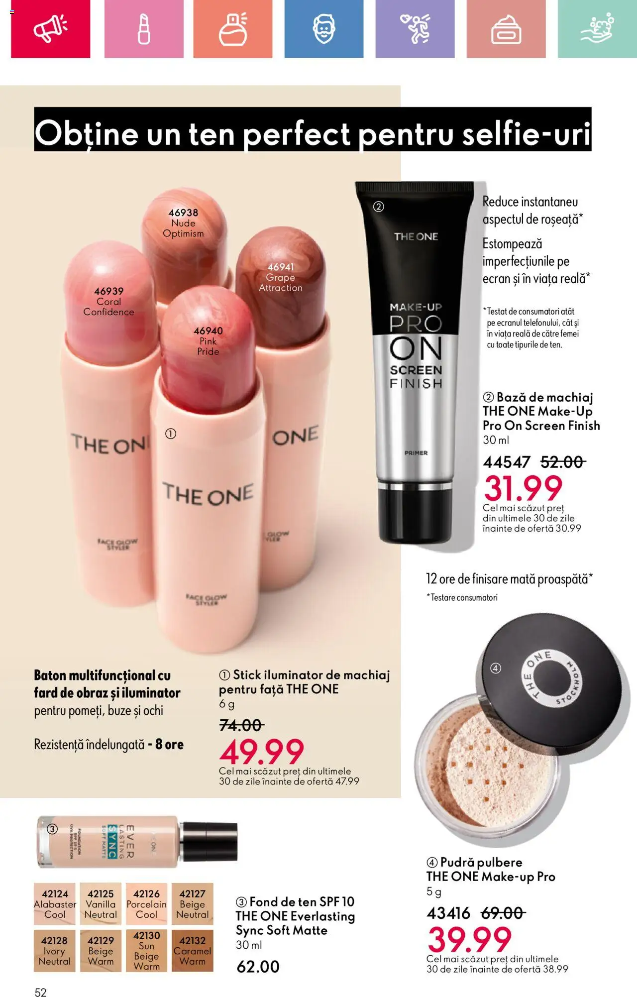 Catalog Oriflame 6 - 25 Iulie 2025 | Pagina 52 | Produse: Fond de ten, Bază de machiaj, Pudră, Iluminator