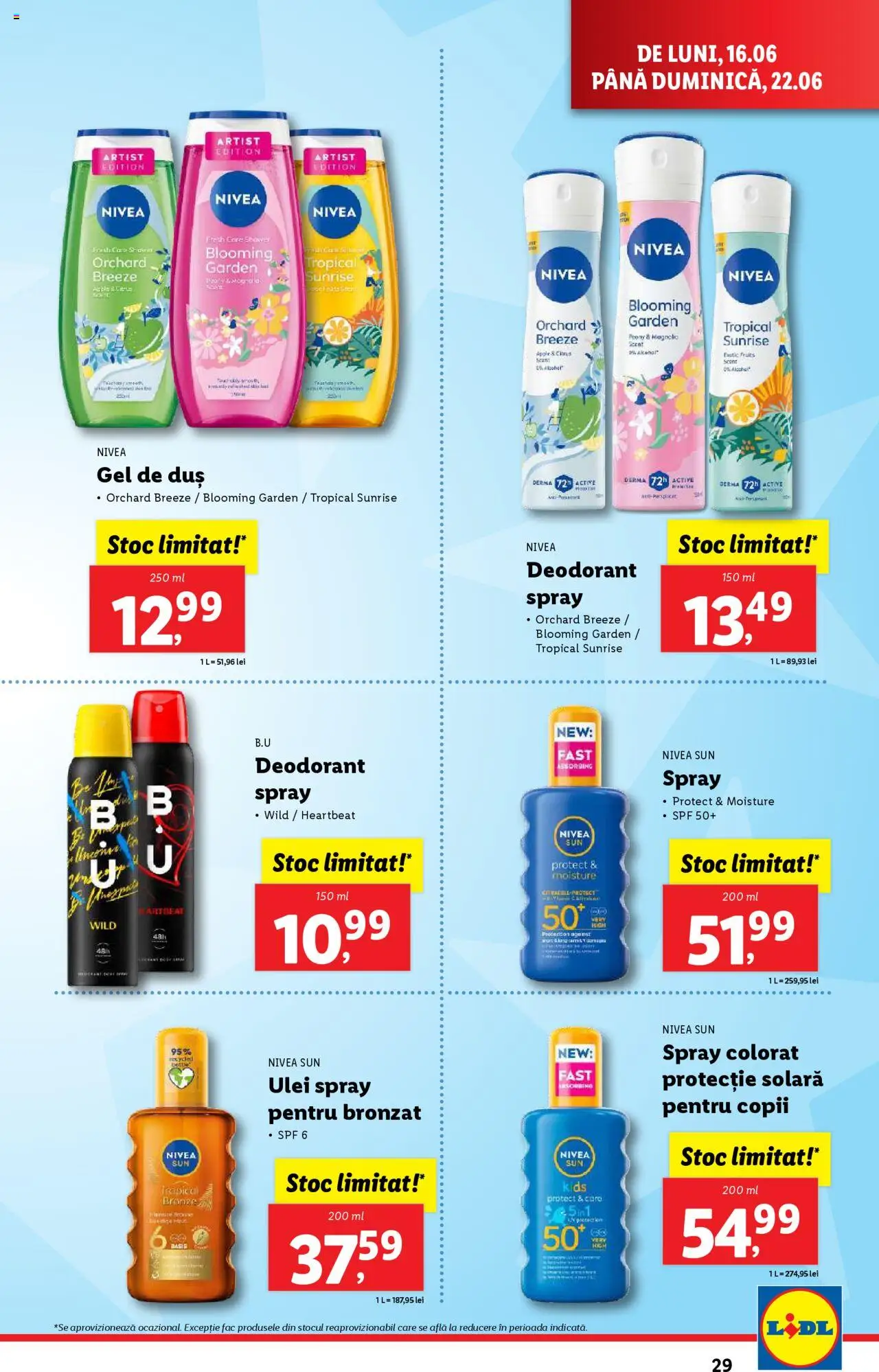 Catalog LIDL 16 - 21 Iunie 2025 | Pagina 29 | Produse: Duș, Protecție solară, Gel de duș, Deodorant