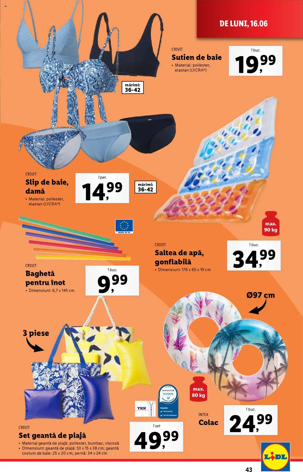 Catalog LIDL 16 - 21 Iunie 2025 | Pagina 43 | Produse: Saltea, Costum de baie, Costum, Slip