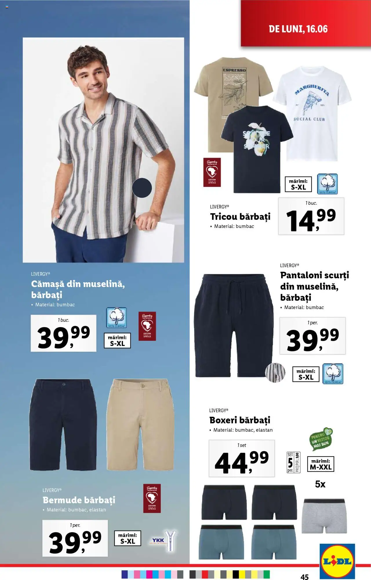 Catalog LIDL 16 - 21 Iunie 2025 | Pagina 45 | Produse: Tricou, Pantaloni, Pantaloni scurți, Boxeri