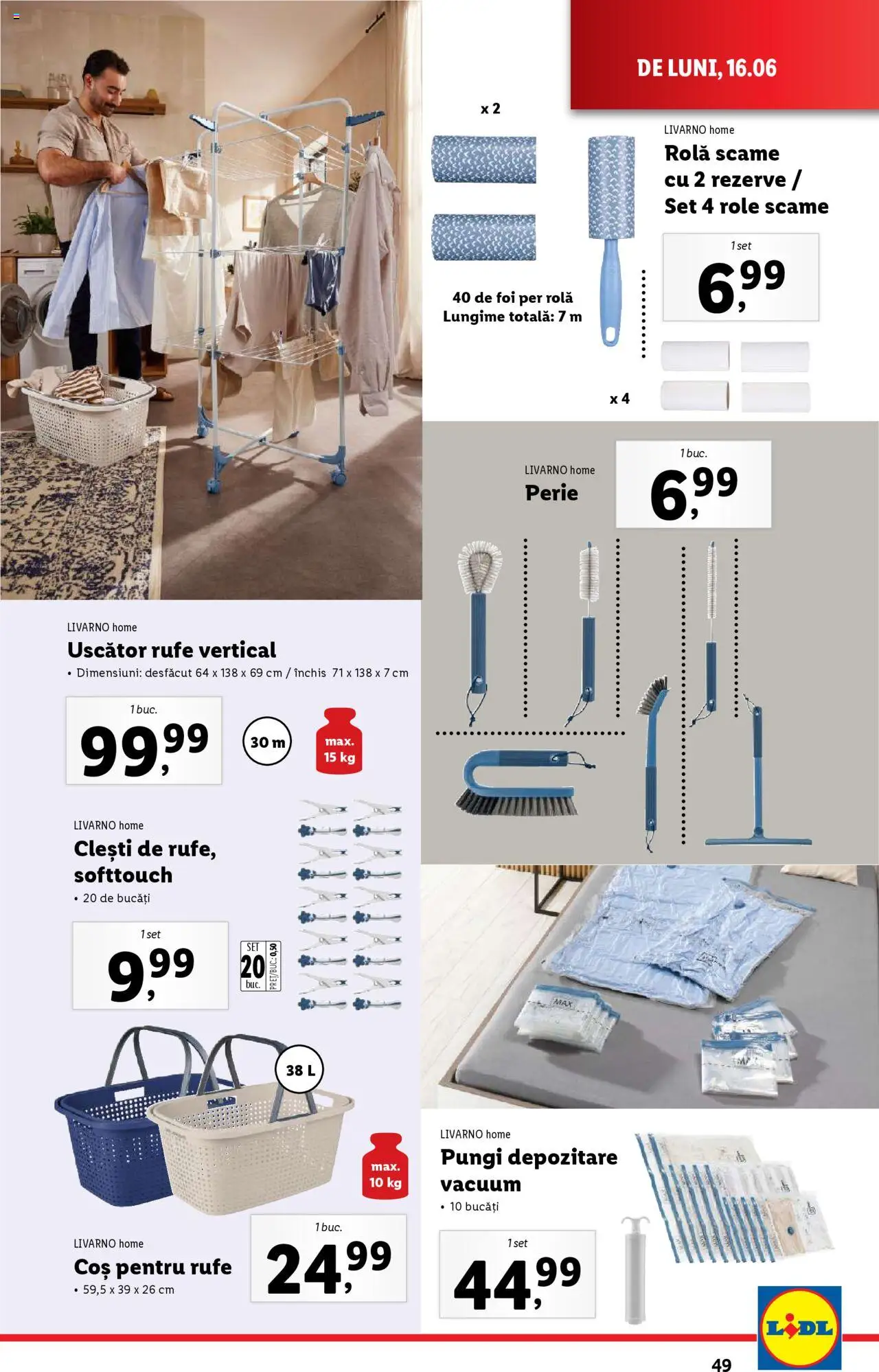 Catalog LIDL 16 - 21 Iunie 2025 | Pagina 49 | Produse: Uscător, Coș, Uscător rufe, Perie