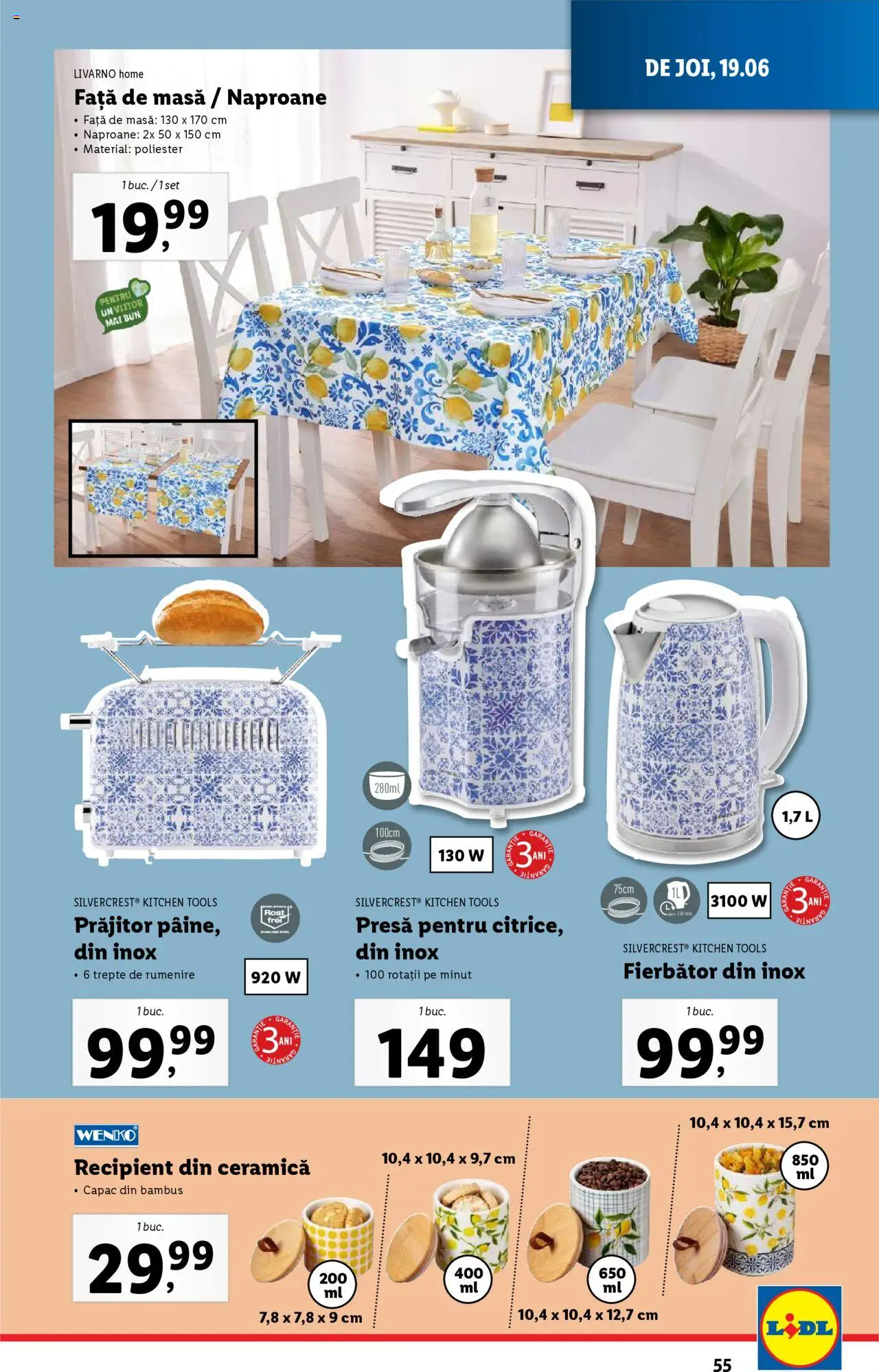 Catalog LIDL 16 - 21 Iunie 2025 | Pagina 55 | Produse: Față de masă, Presă, Masă
