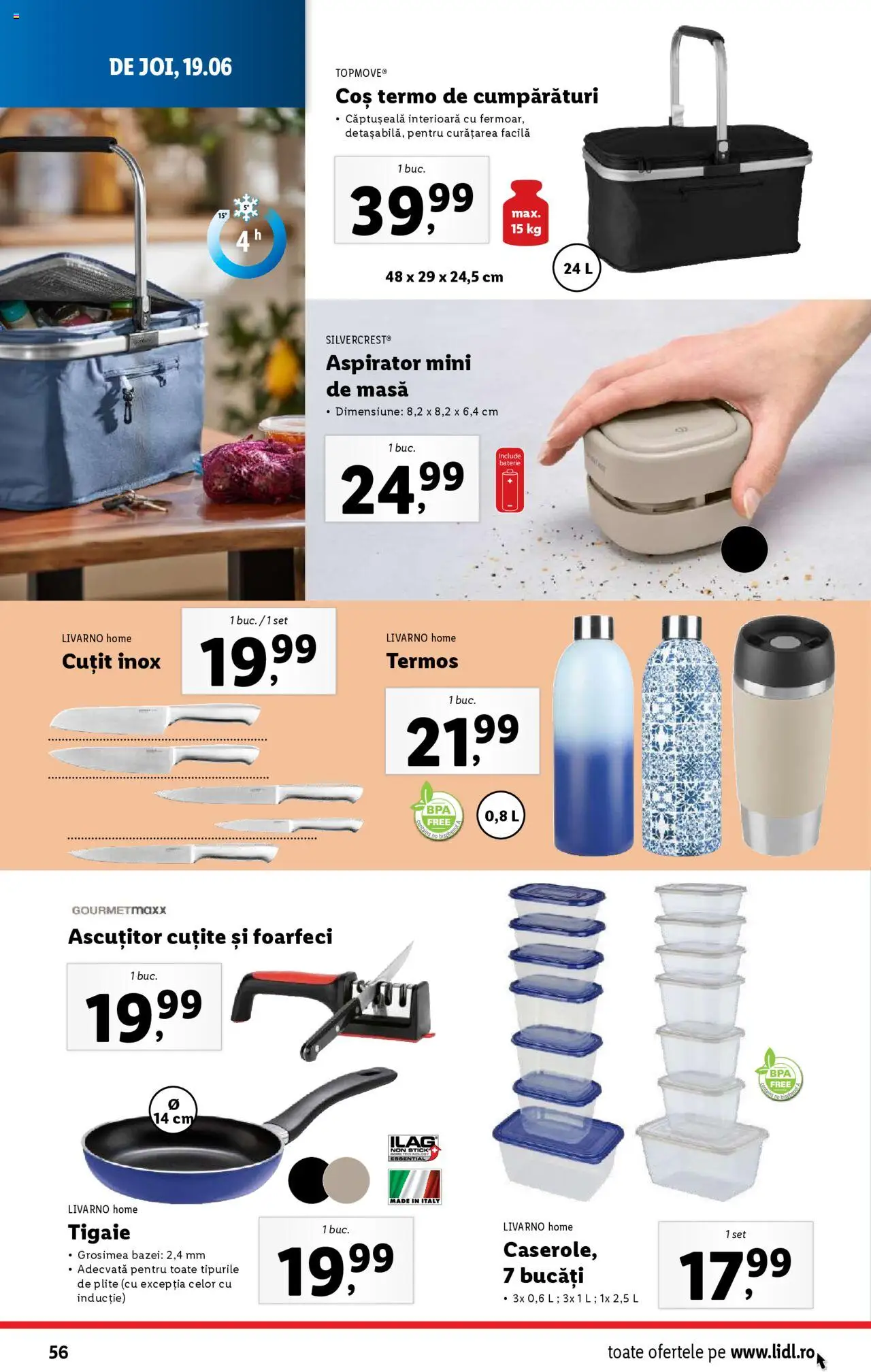 Catalog LIDL 16 - 21 Iunie 2025 | Pagina 56 | Produse: Tigaie, Aspirator, Coș, Cuțit