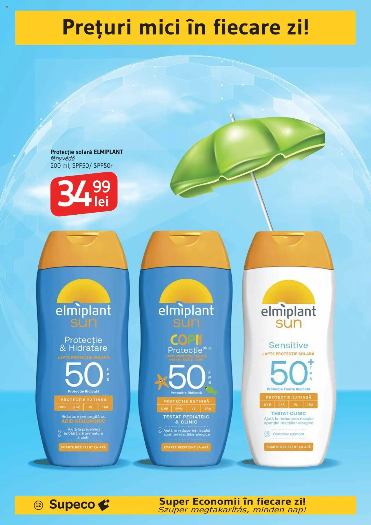 Catalog Supeco 12 - 24 Iunie 2025 | Pagina 12 | Produse: Mici, Lapte, Protecție solară, Apă