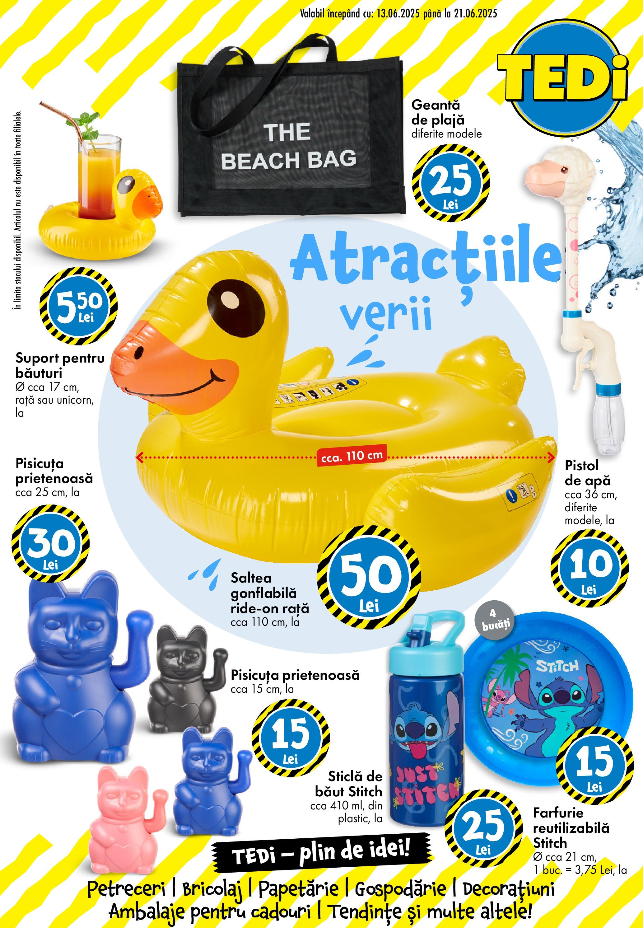 Catalog TEDi 13 - 20 Iunie 2025 | Pagina 1 | Produse: Geantă, Saltea gonflabilă, Farfurie, Apă