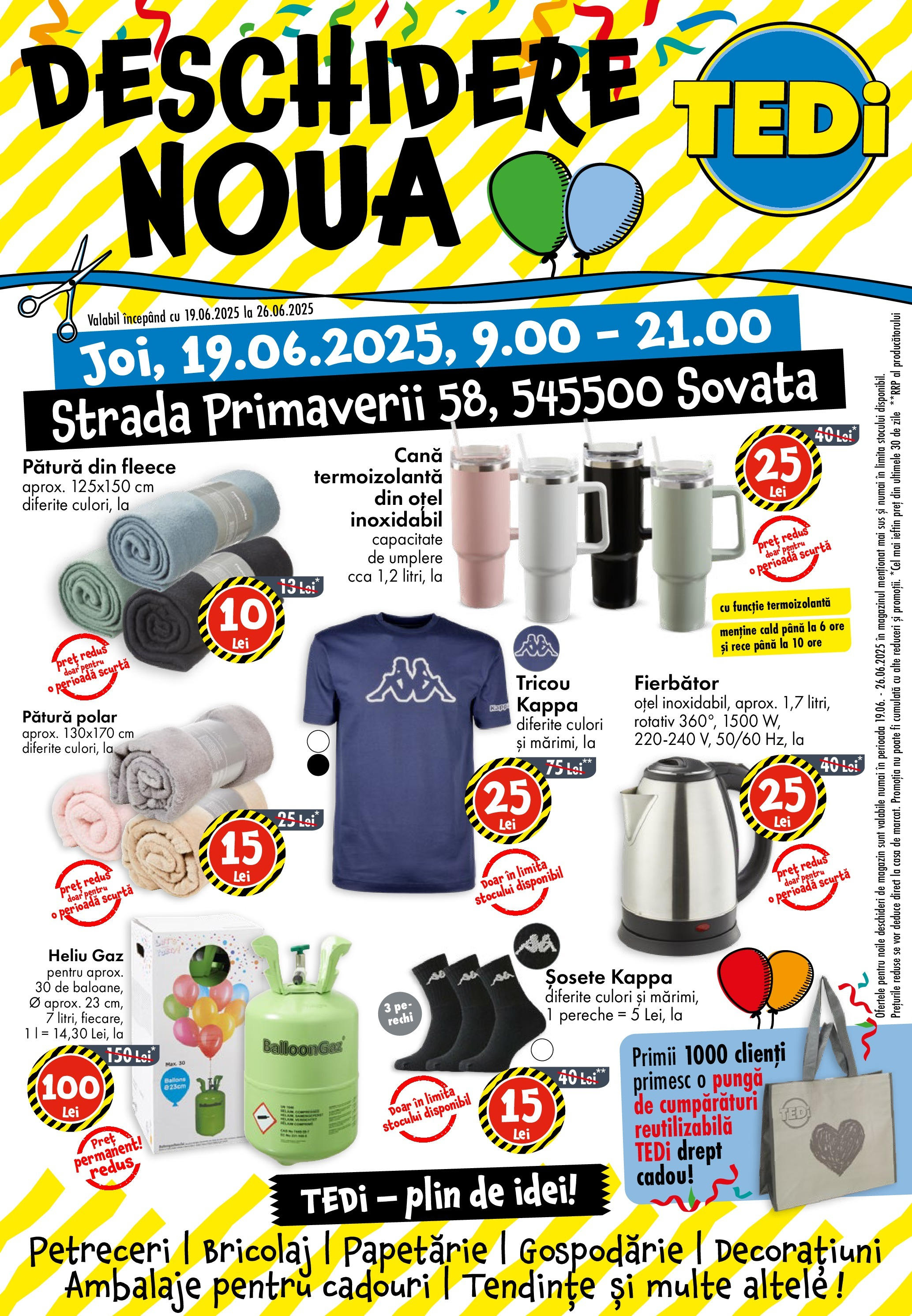 Catalog TEDi 19 - 25 Iunie 2025 | Pagina 1 | Produse: Pungă, Pătură, Tricou, Șosete