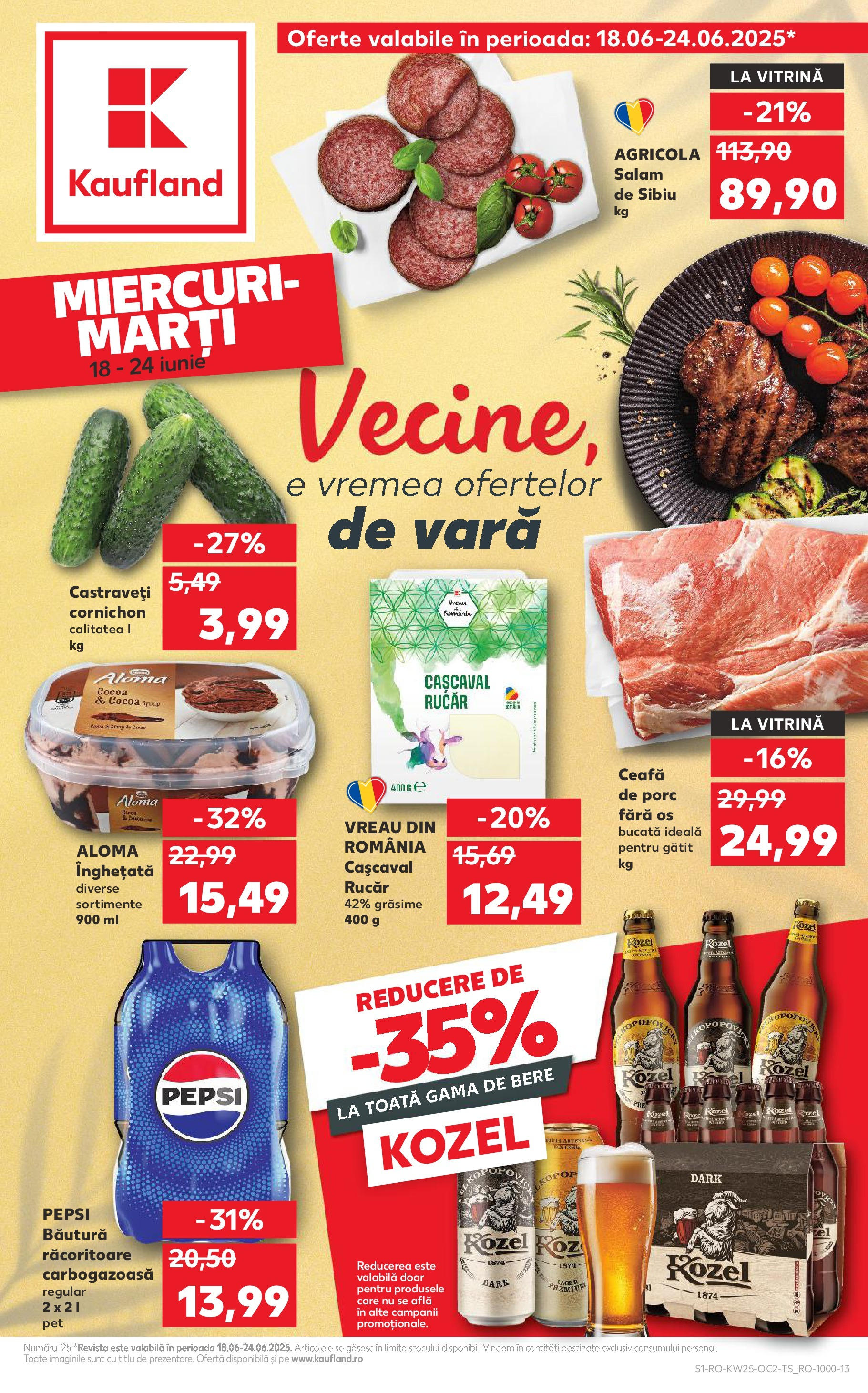 Catalog Kaufland 18 - 23 Iunie 2025 | Pagina 1 | Produse: Salam, Bere, Castraveți, Înghețată