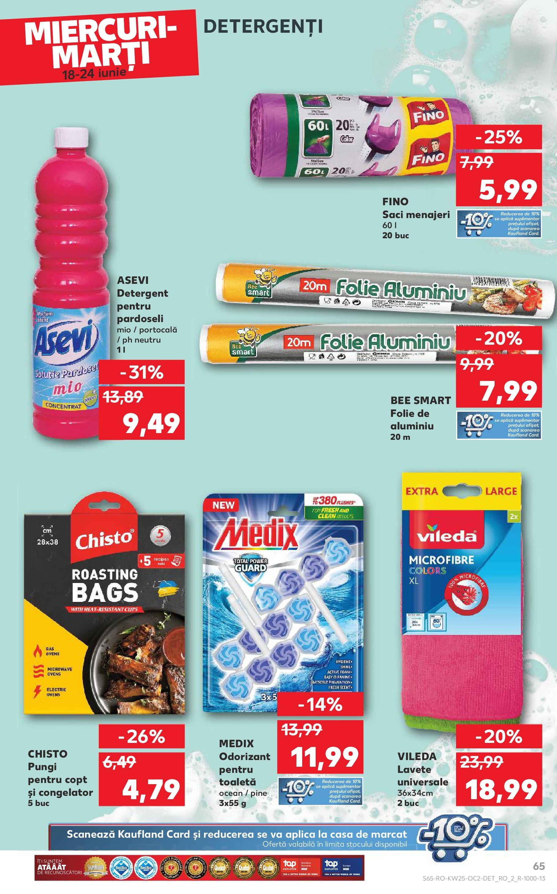 Catalog Kaufland 18 - 23 Iunie 2025 | Pagina 65 | Produse: Saci menajeri, Toaletă, Detergent, Lavete