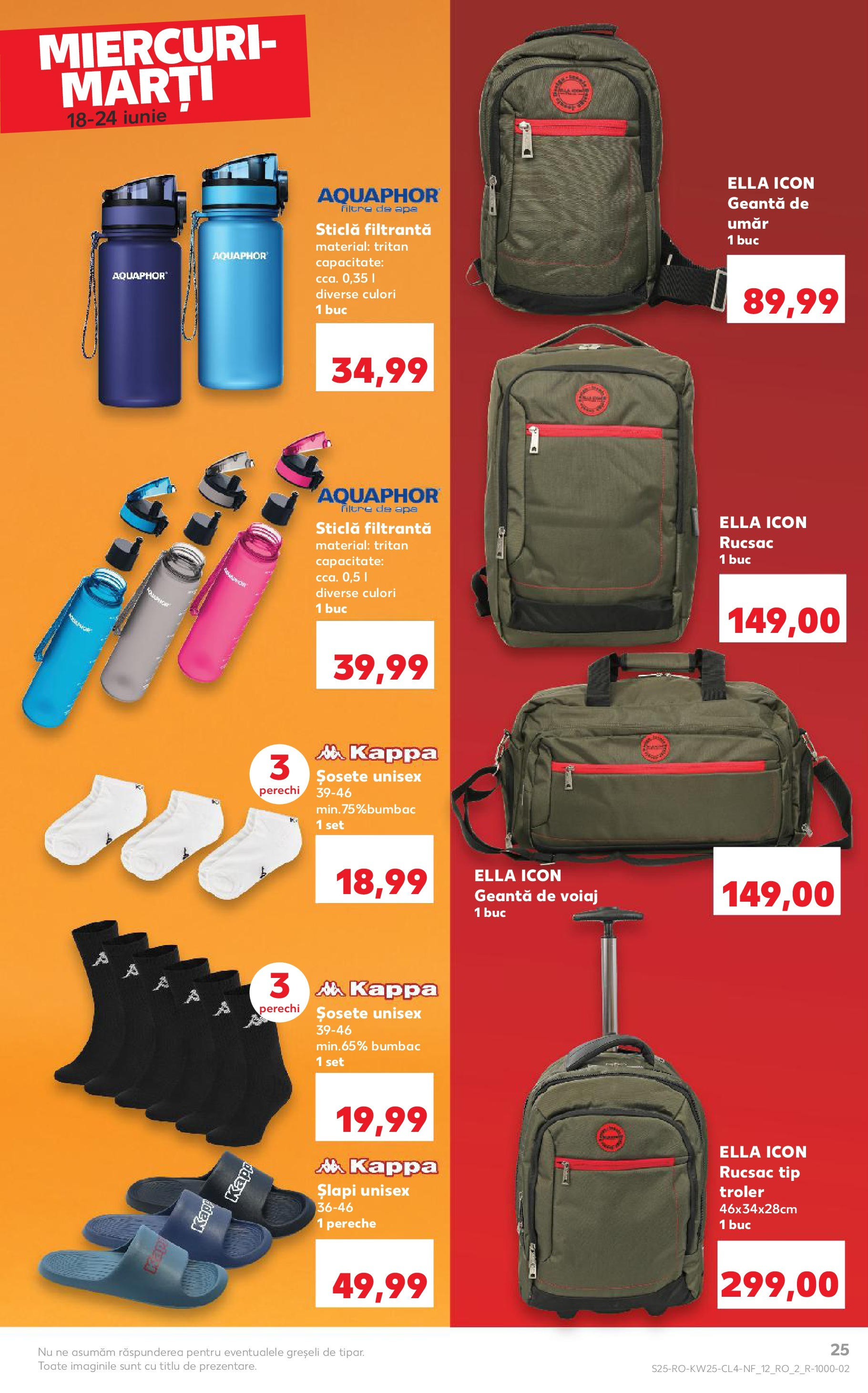 Catalog Kaufland 18 - 23 Iunie 2025 | Pagina 25 | Produse: Geantă de voiaj, Geantă, Șosete, Apă