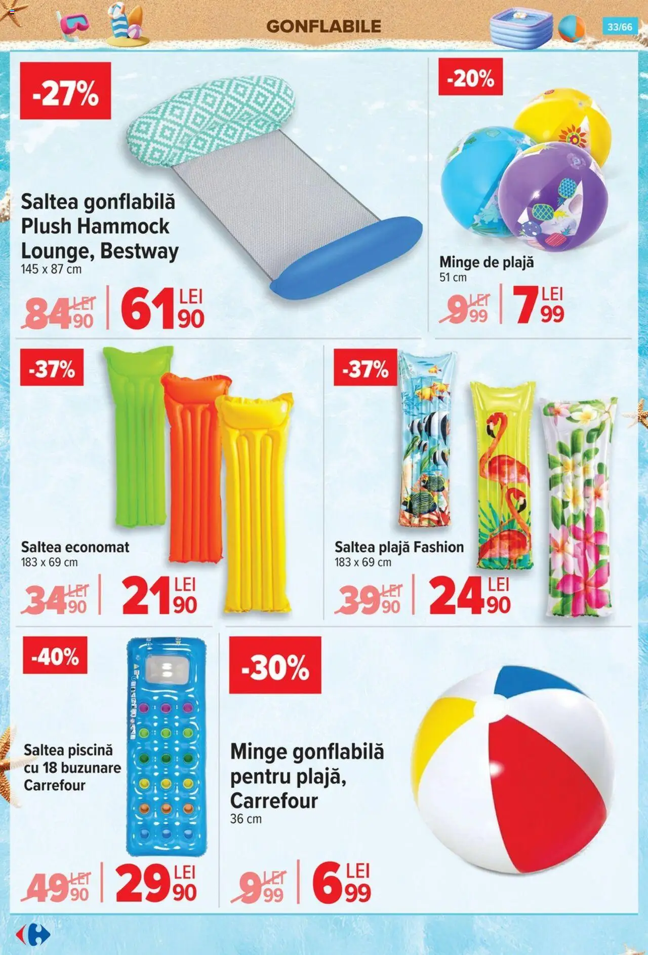 Catalog Carrefour 18 - 30 Iunie 2025 | Pagina 33 | Produse: Saltea, Piscină, Saltea gonflabilă