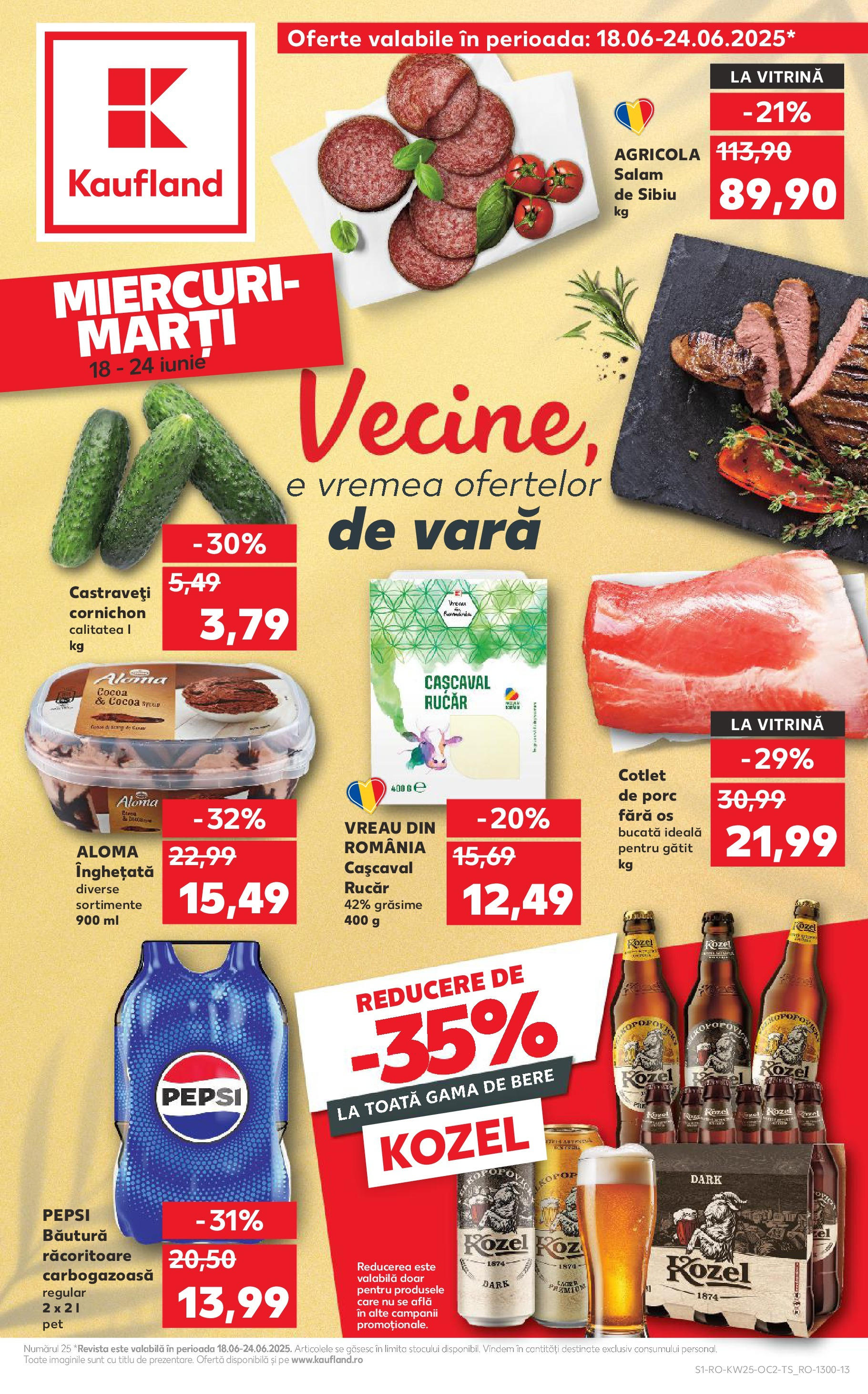 Catalog Kaufland 18 - 23 Iunie 2025 | Pagina 1 | Produse: Vitrină, Salam, Bere, Castraveți
