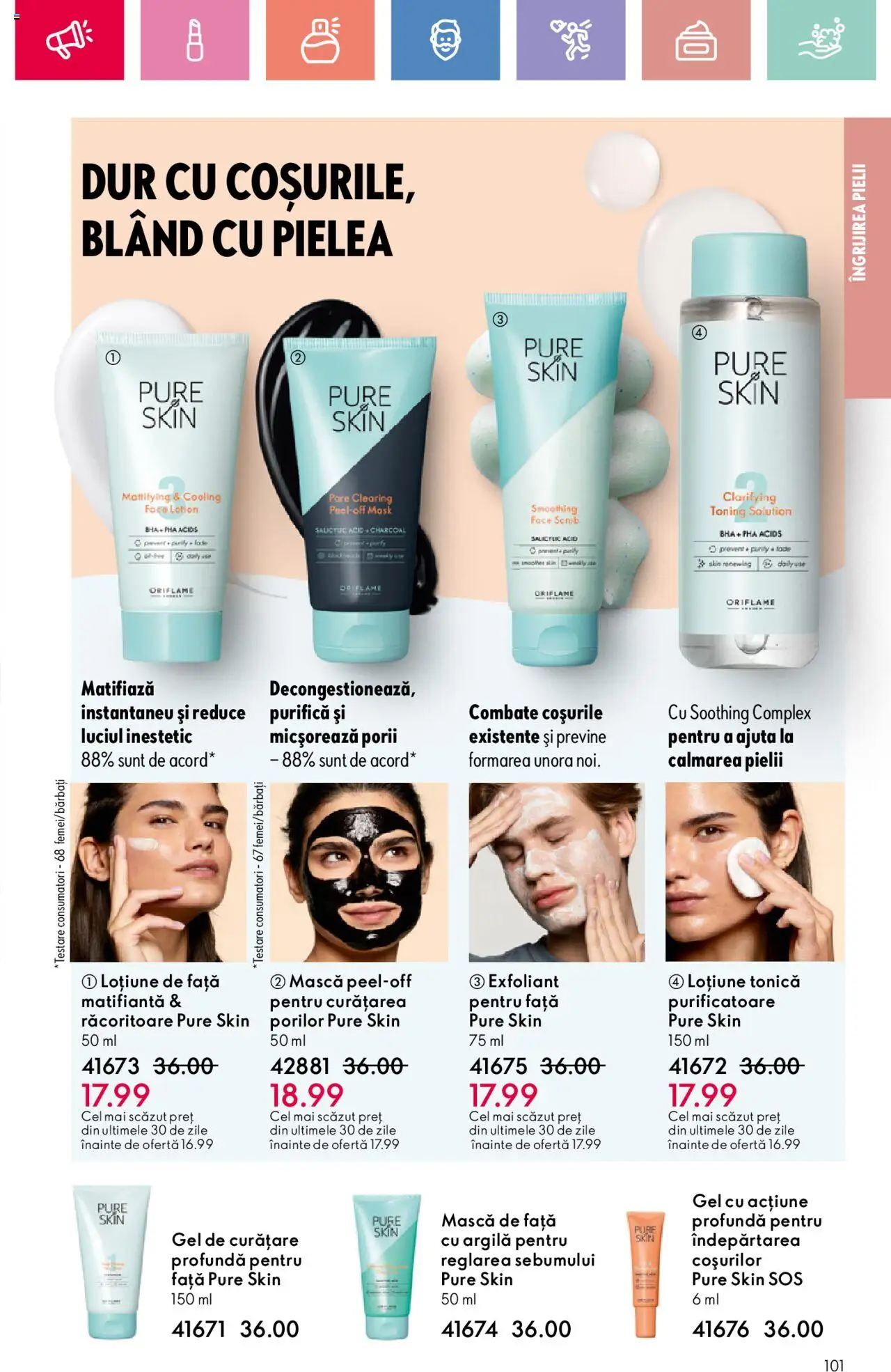 Catalog Oriflame 27 Iulie - 18 August 2025 | Pagina 101 | Produse: Loțiune tonică, Exfoliant, Scrub, Sos