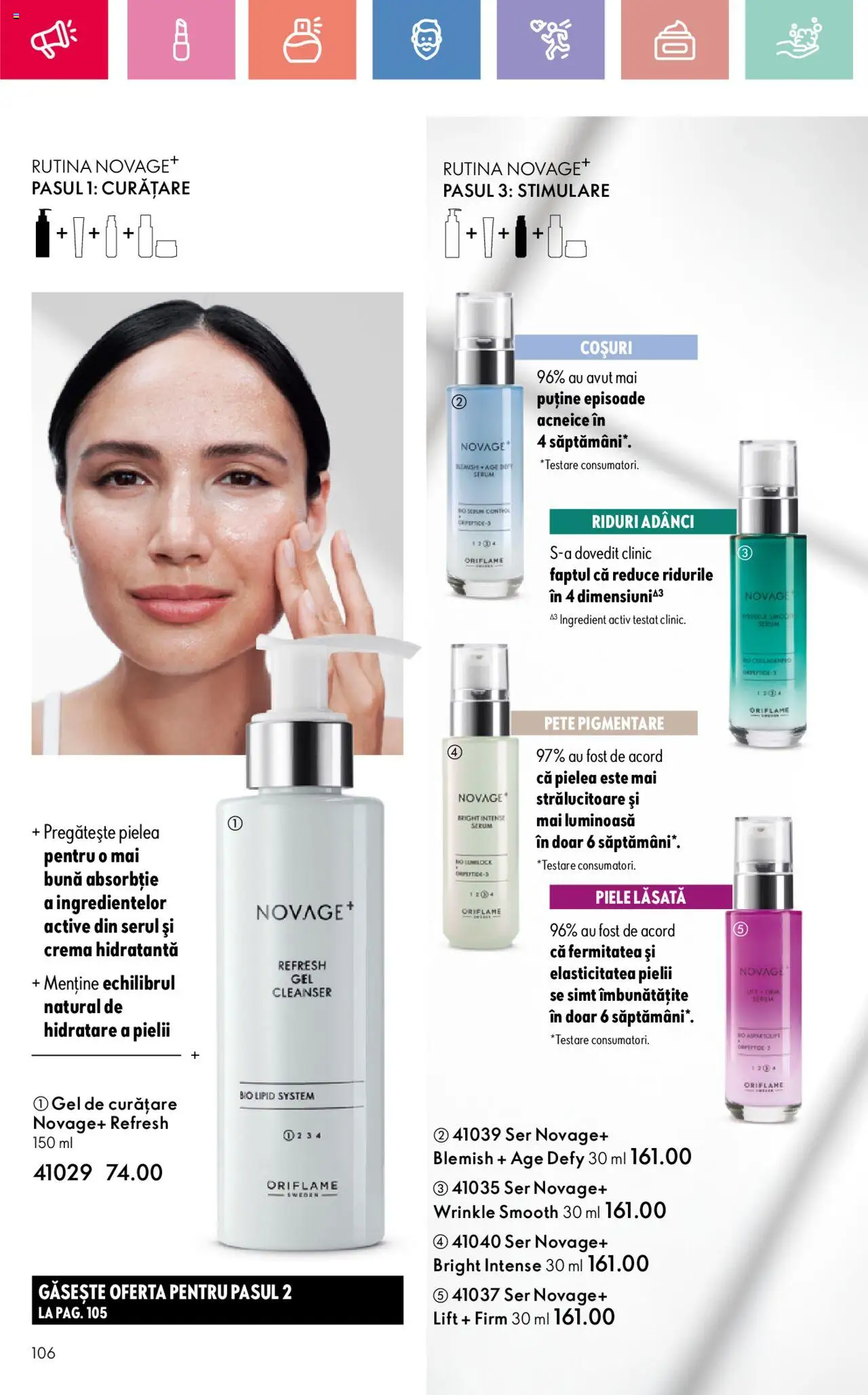 Catalog Oriflame 27 Iulie - 18 August 2025 | Pagina 106 | Produse: Serum, Gel de curățare, Arapsaçı, Cremă