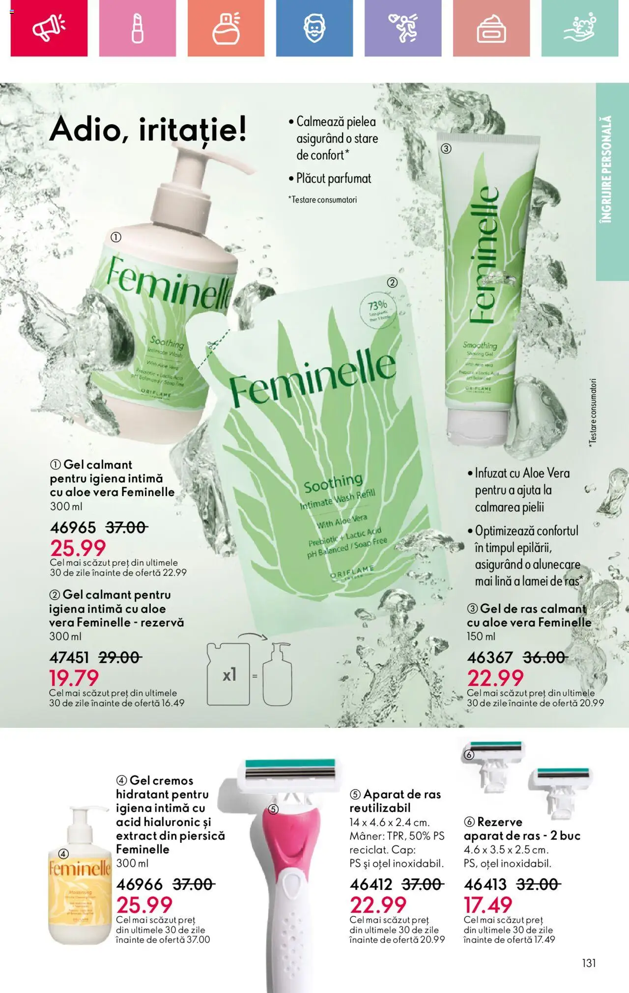 Catalog Oriflame 27 Iulie - 18 August 2025 | Pagina 131 | Produse: Gel de ras, Aparat De Ras, Aloe vera, Mâner